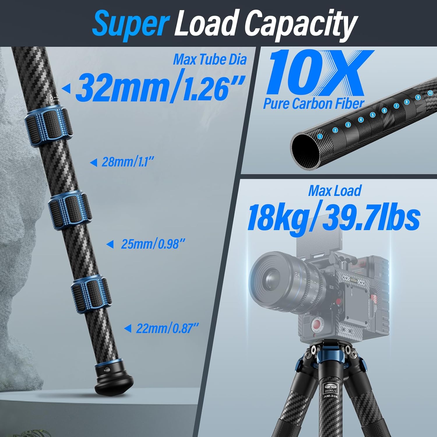 Thumbnail 2 de SiRUI AM-324 Carbon Fibre Travel Tripod (57 in) with No Centre Column Design