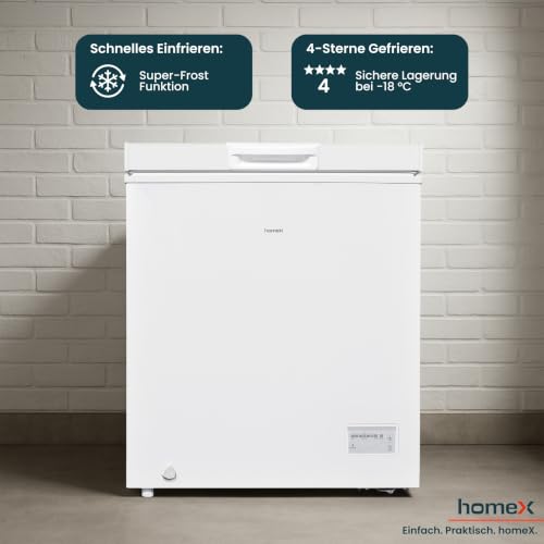 Detalle de homeX FT1421-W Gefriertruhe, 142 Liter, 4-Sterne-Gefrieren und Schnellgefrierfunktion