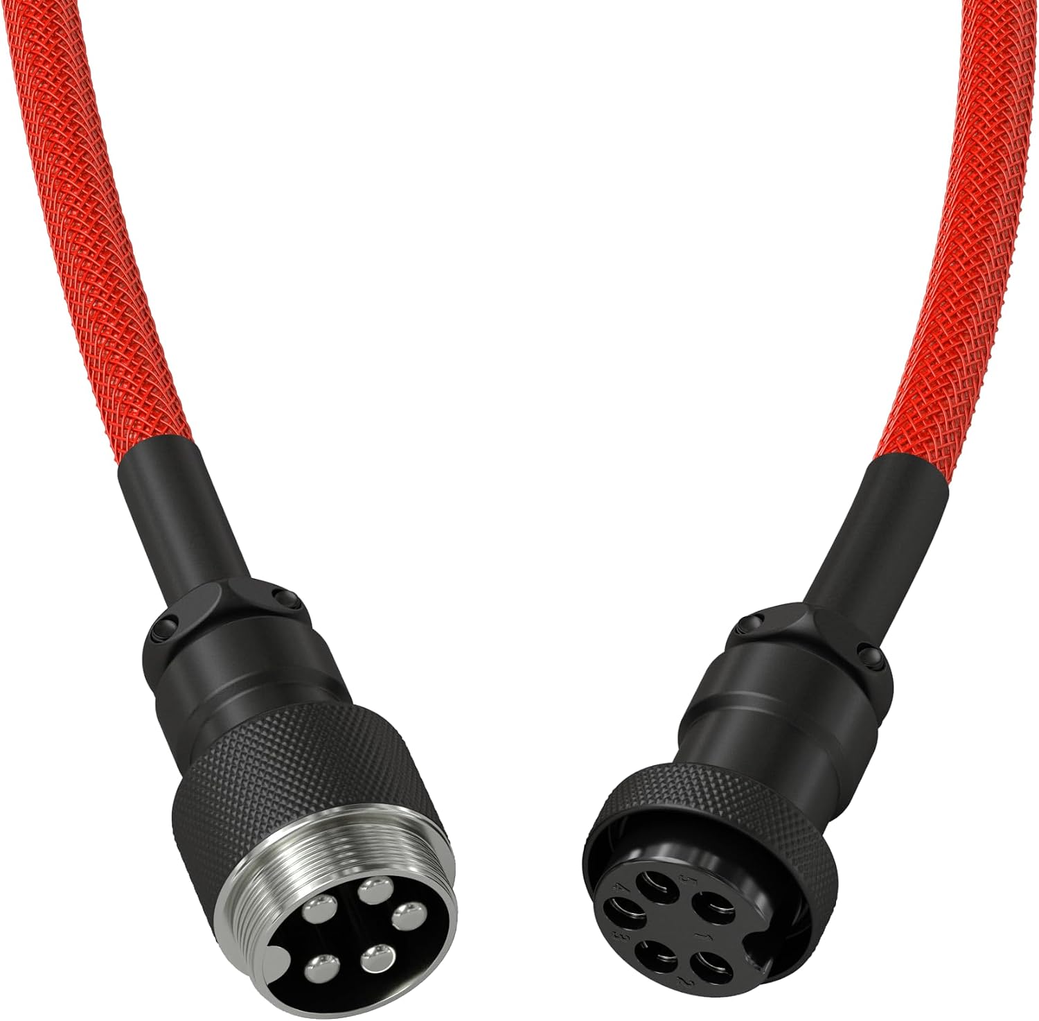 Detalle de GLORIOUS Gaming Coiled Keyboard Cable premium con connettori USB-A/USB-C e connettore aviator a 5 pin (rosso cremisi)