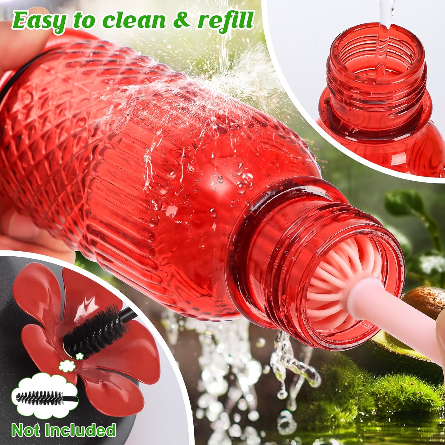 Thumbnail 4 de FEED GARDEN Glass Hummingbird Feeder (16oz) with Ant Moat, 4 Bee-Proof Ports & 360° Perch
