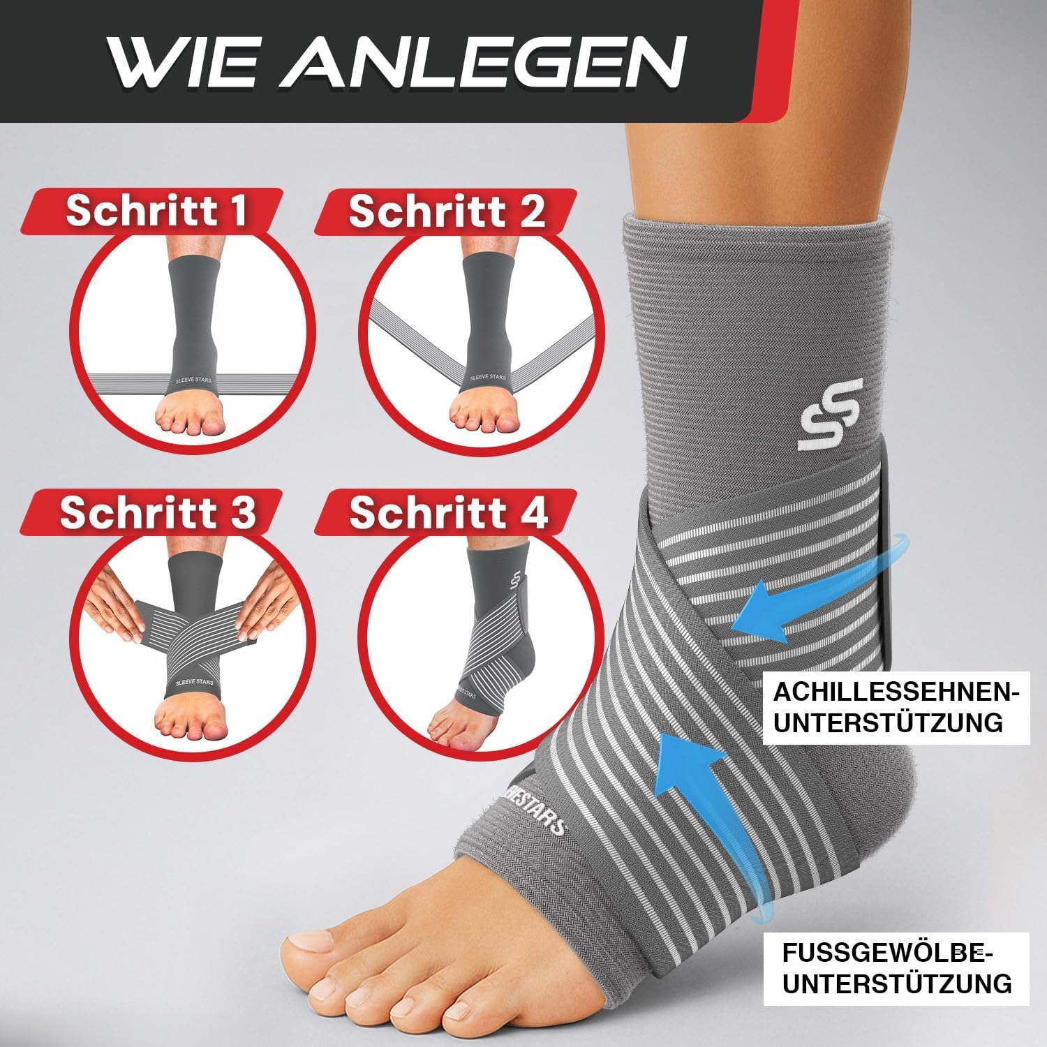 Thumbnail 6 de Sleeve Stars Sprunggelenkbandage – verstellbare Knöchelbandage gegen Plantarfasziitis, Achillessehnenentzündung und Fußbeschwerden