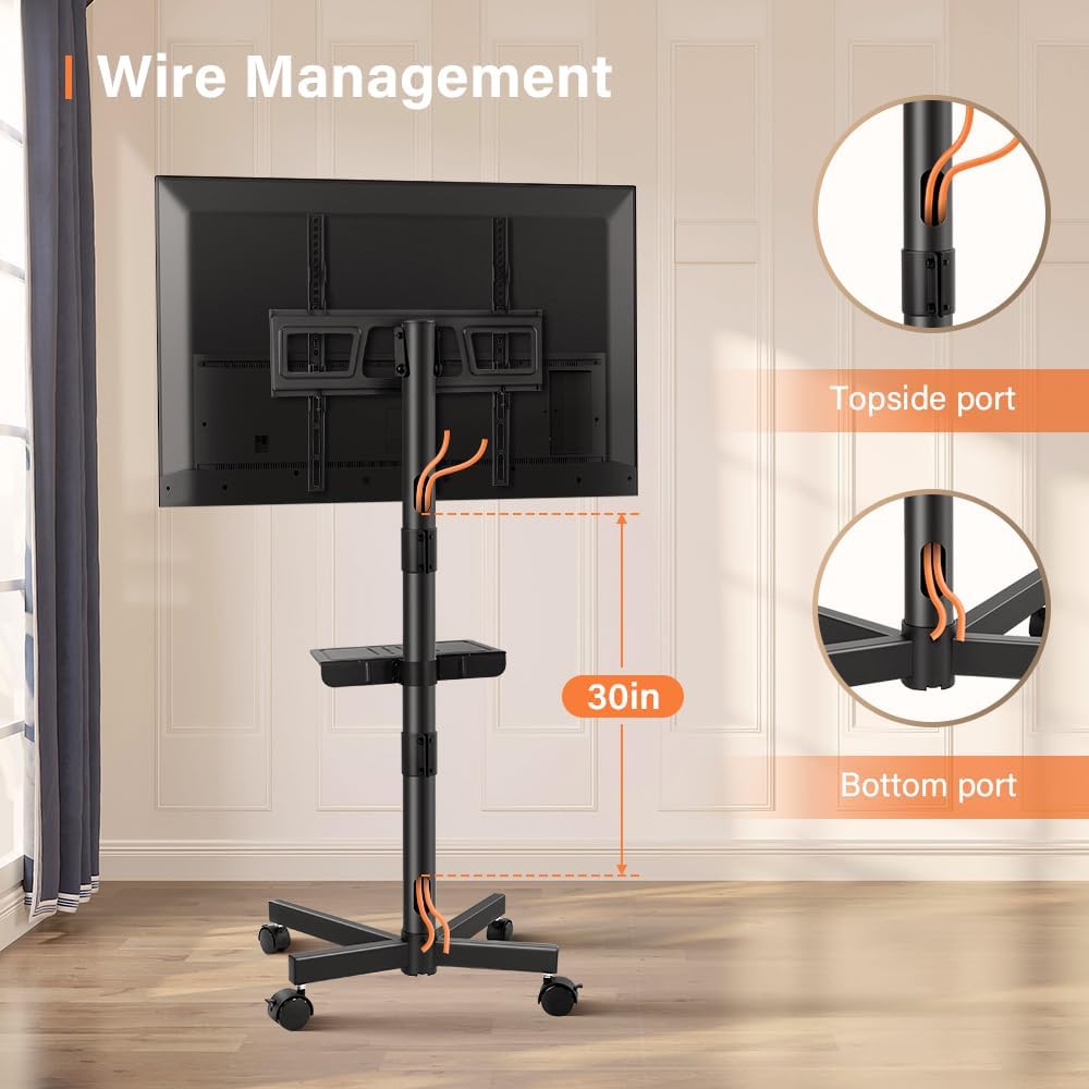 Detalle de KKTONER ZC1040 Mobile TV Cart with 360° Casters, 15° Tilt and 400 × 400 mm VESA
