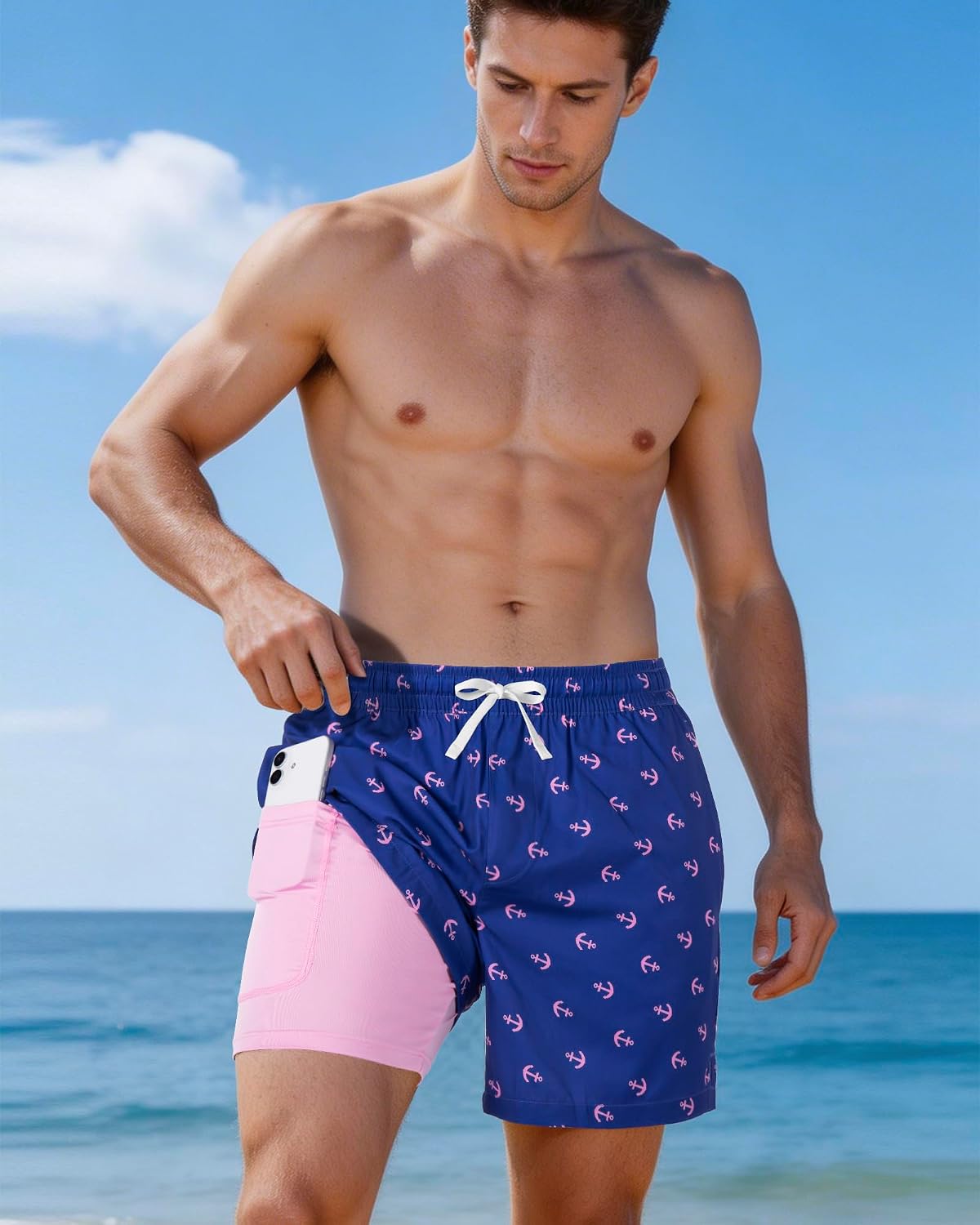Detalle 2 de FreSprtti Men's Swim Trunks: 2 in 1 Board Shorts with Quick-Dry Fabric and Pockets