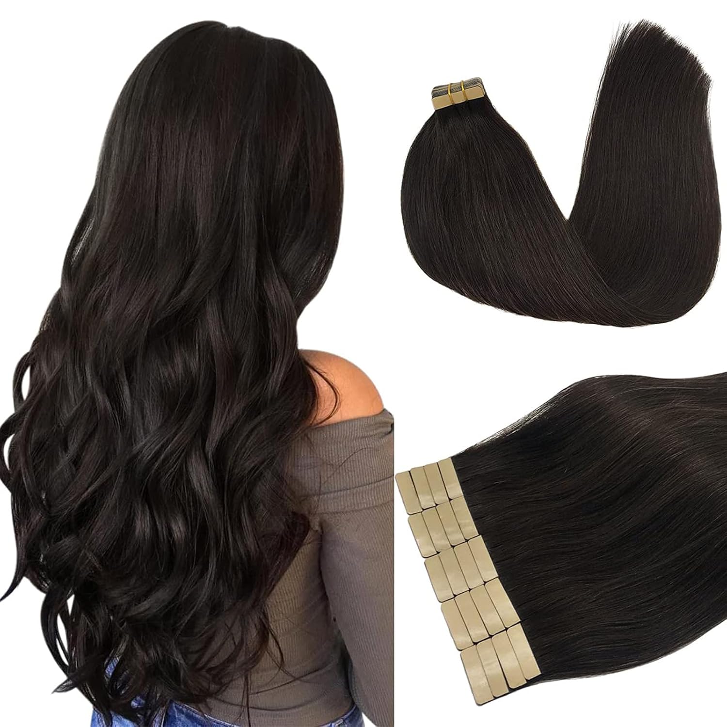 Detalle de DOORES Remy Human Hair Tape-In Extensions (Invisible Transparent Tape) — Straight Style