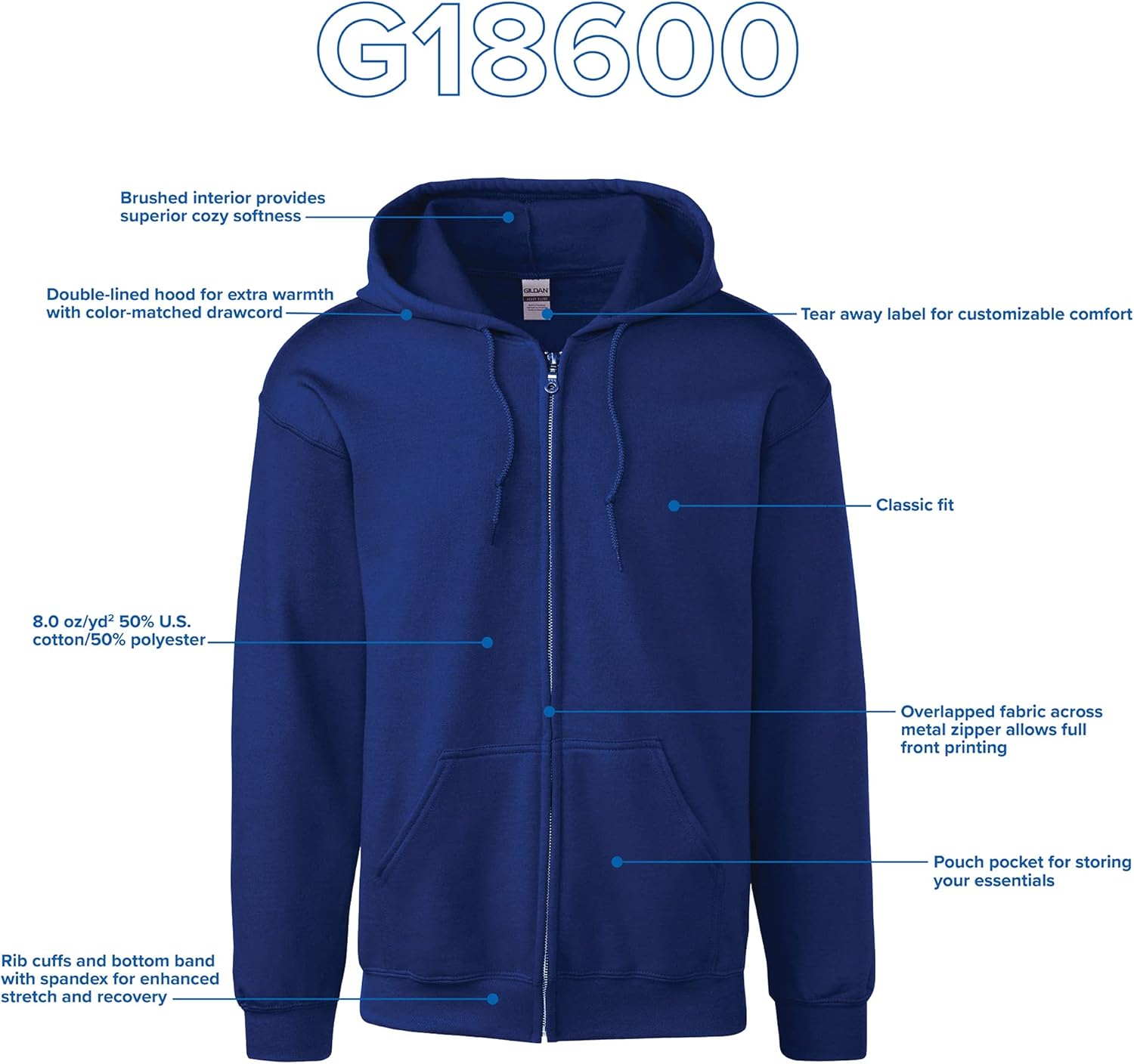 Thumbnail 4 de Gildan Felpa in Pile con Cappuccio e Cerniera G18600 Uomo – Pacco da 1