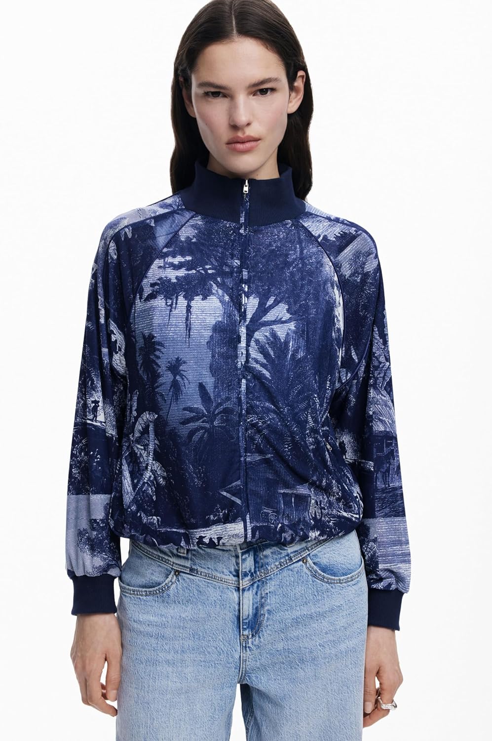 Detalle de Desigual 25swsk42 Sweatshirt Femme — Col roulé, multicolore, fermeture éclair, coupe Regular