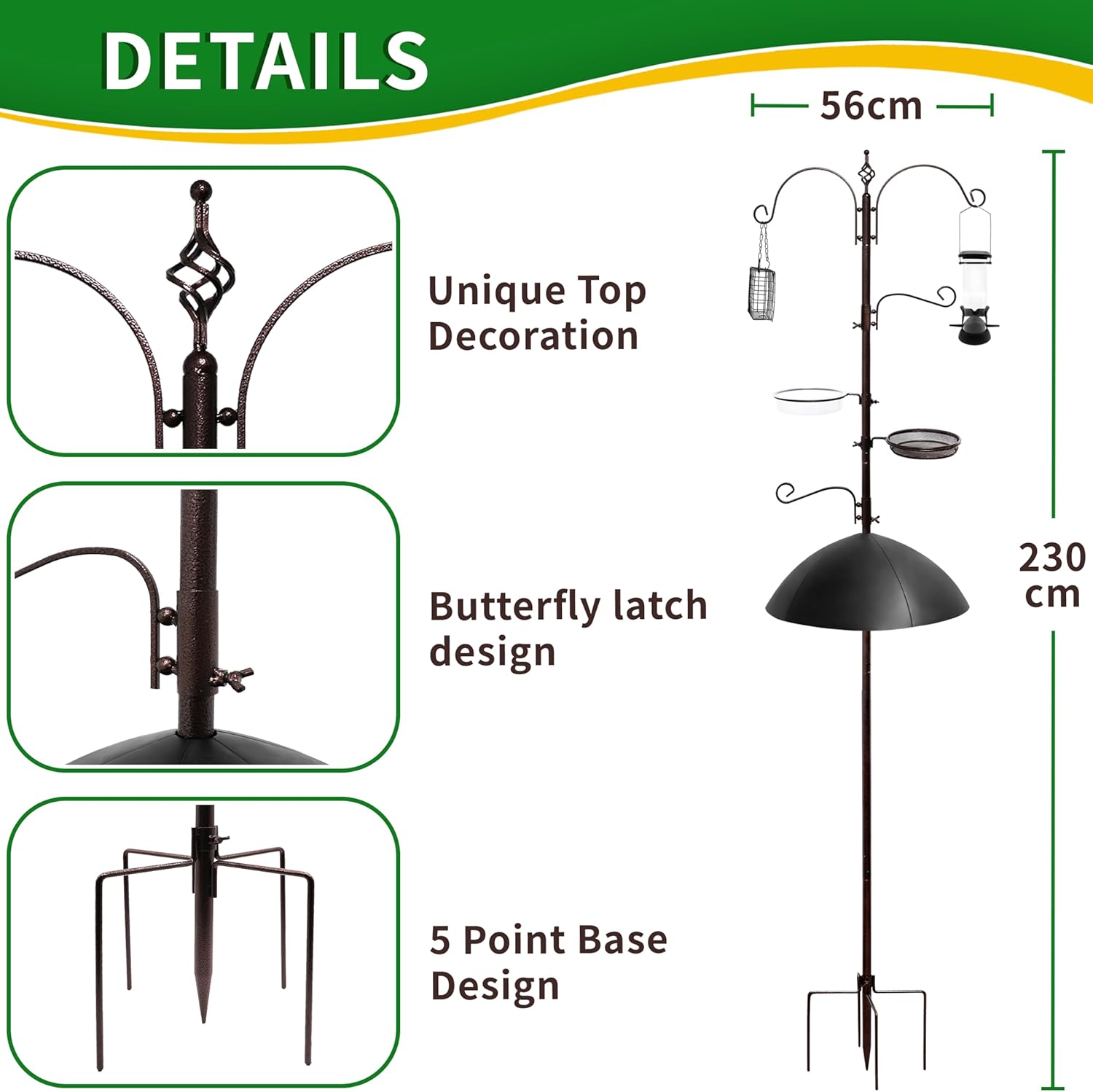 Thumbnail 1 de Heavy Duty Bird Feeding Station Kit, 230cm Antique Bronze - Squirrel Baffle, Rat Proof, Multi-Feeder System