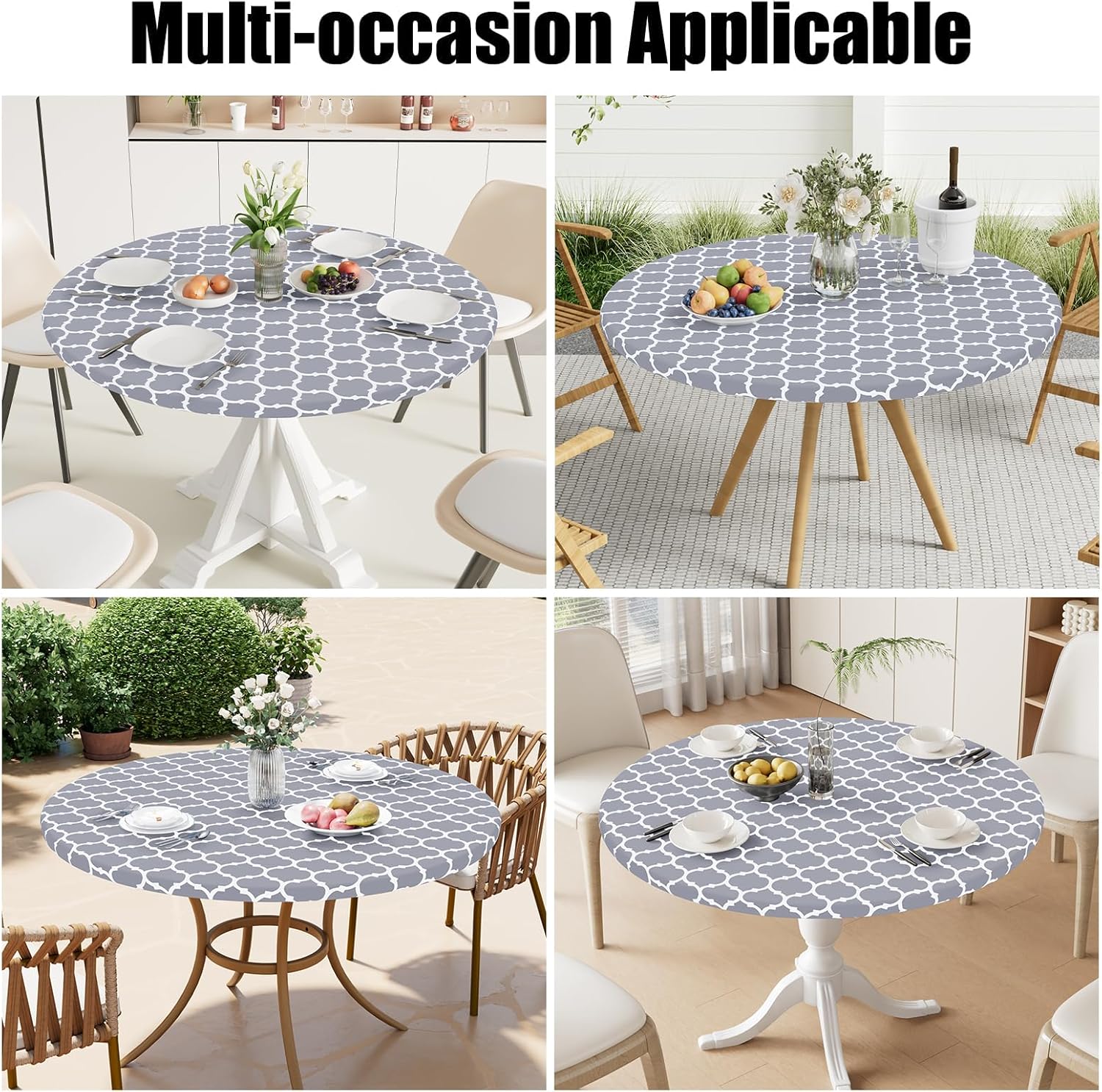 Thumbnail 6 de Smiry Round Picnic Tablecloth (Waterproof Elastic Fitted Covers) for 45"–56" Tables, Grey & White