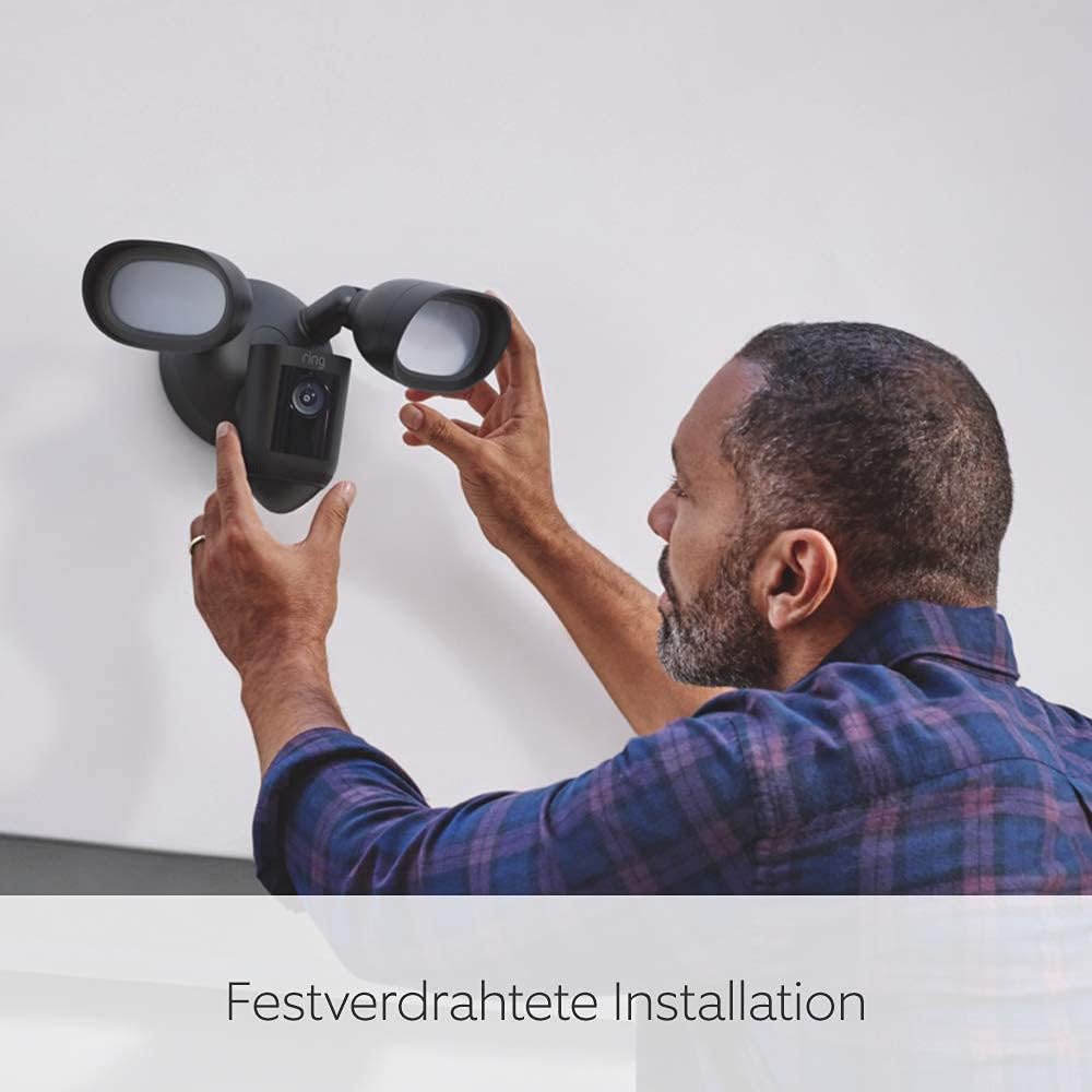 Detalle de Ring Flutlichtkamera Pro Kabel (Floodlight Cam Wired Pro) – 2K-Außenkamera mit 3D-Bewegung, Ring Vision und 110-dB-Sirene