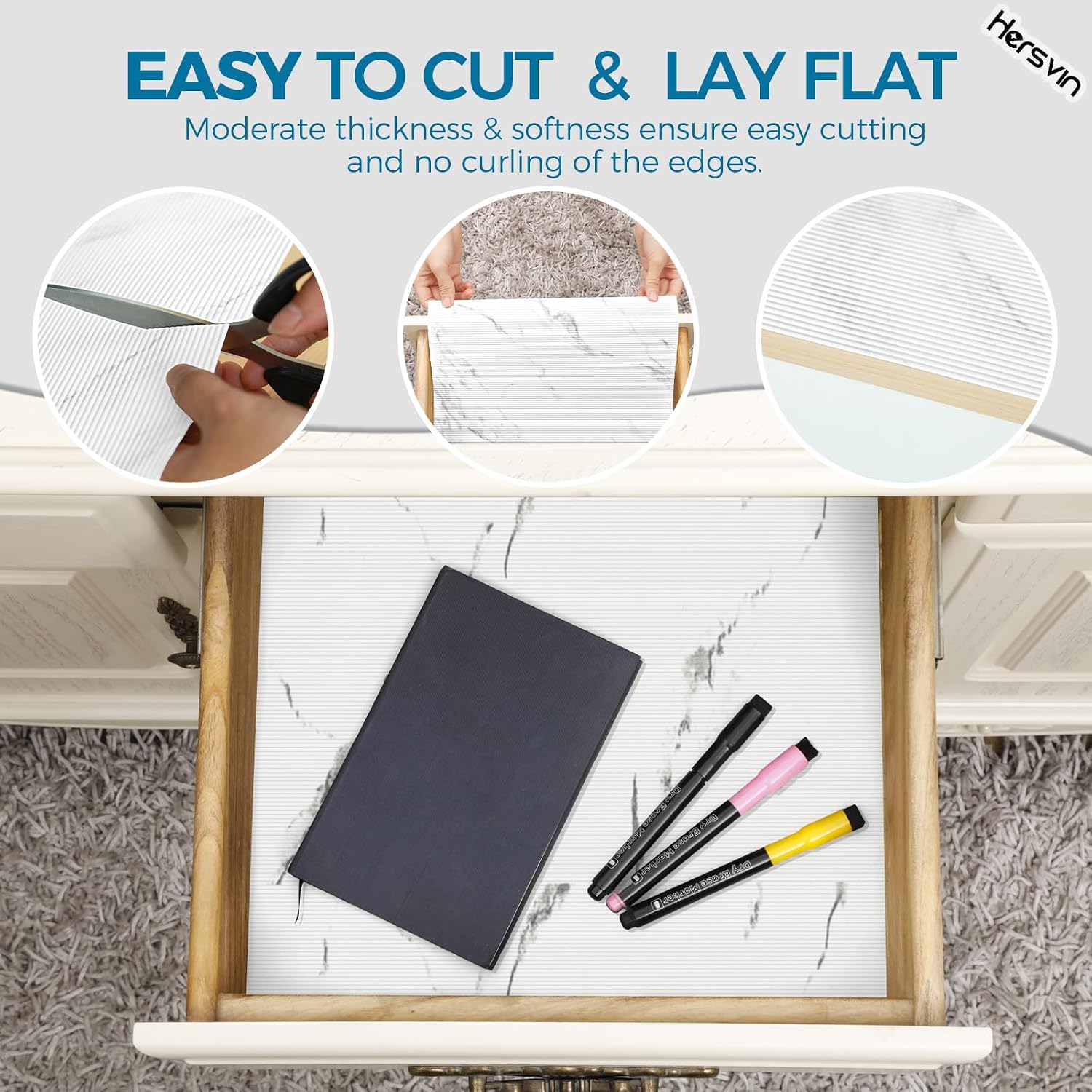 Thumbnail 4 de Hersvin Shelf Liners 24 in x 20 ft EVA Drawer Mats (White Marble Stripe)
