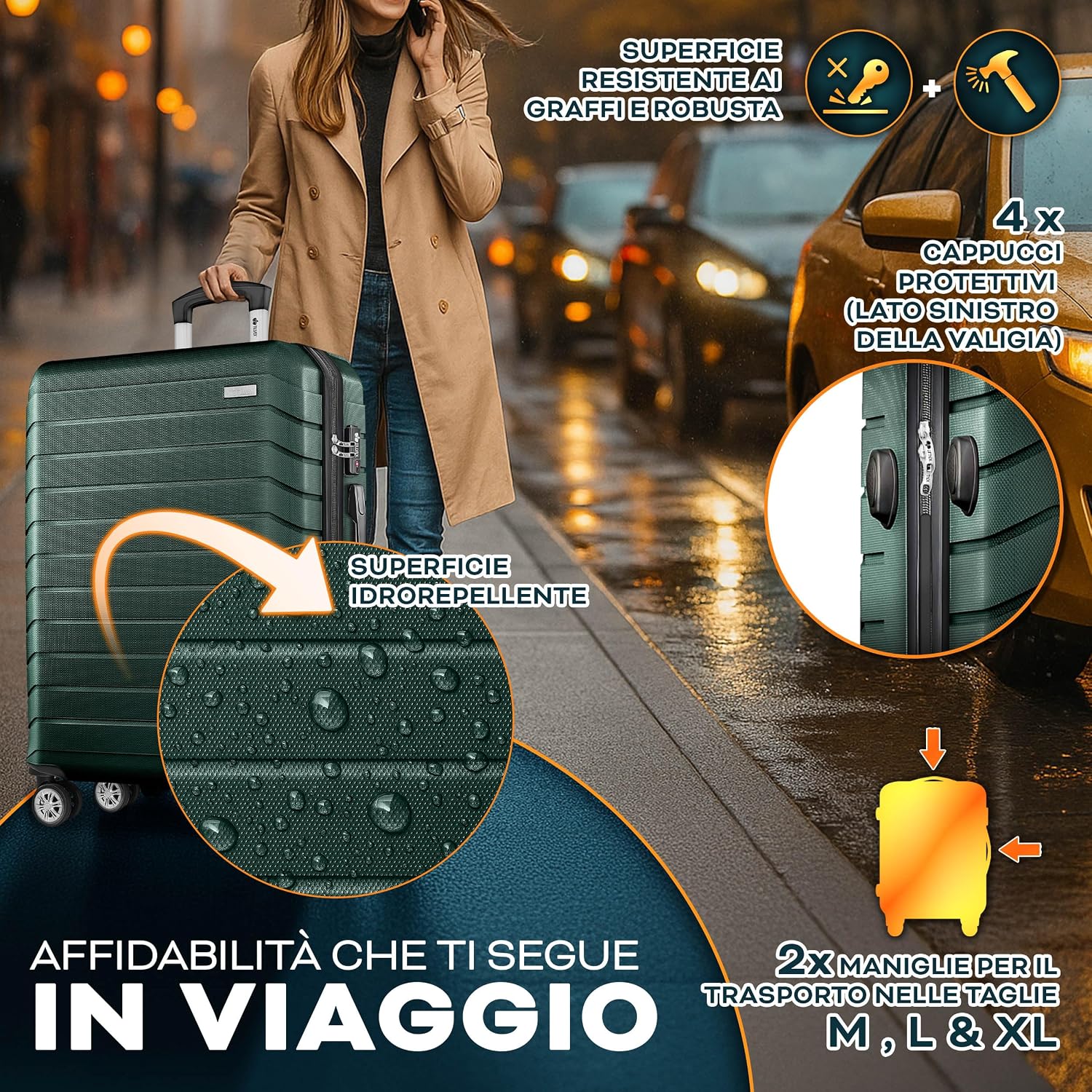 Thumbnail 6 de Tillvex Set di valigie rigide 3 pezzi con bilancia, TSA e accessori – verde militare