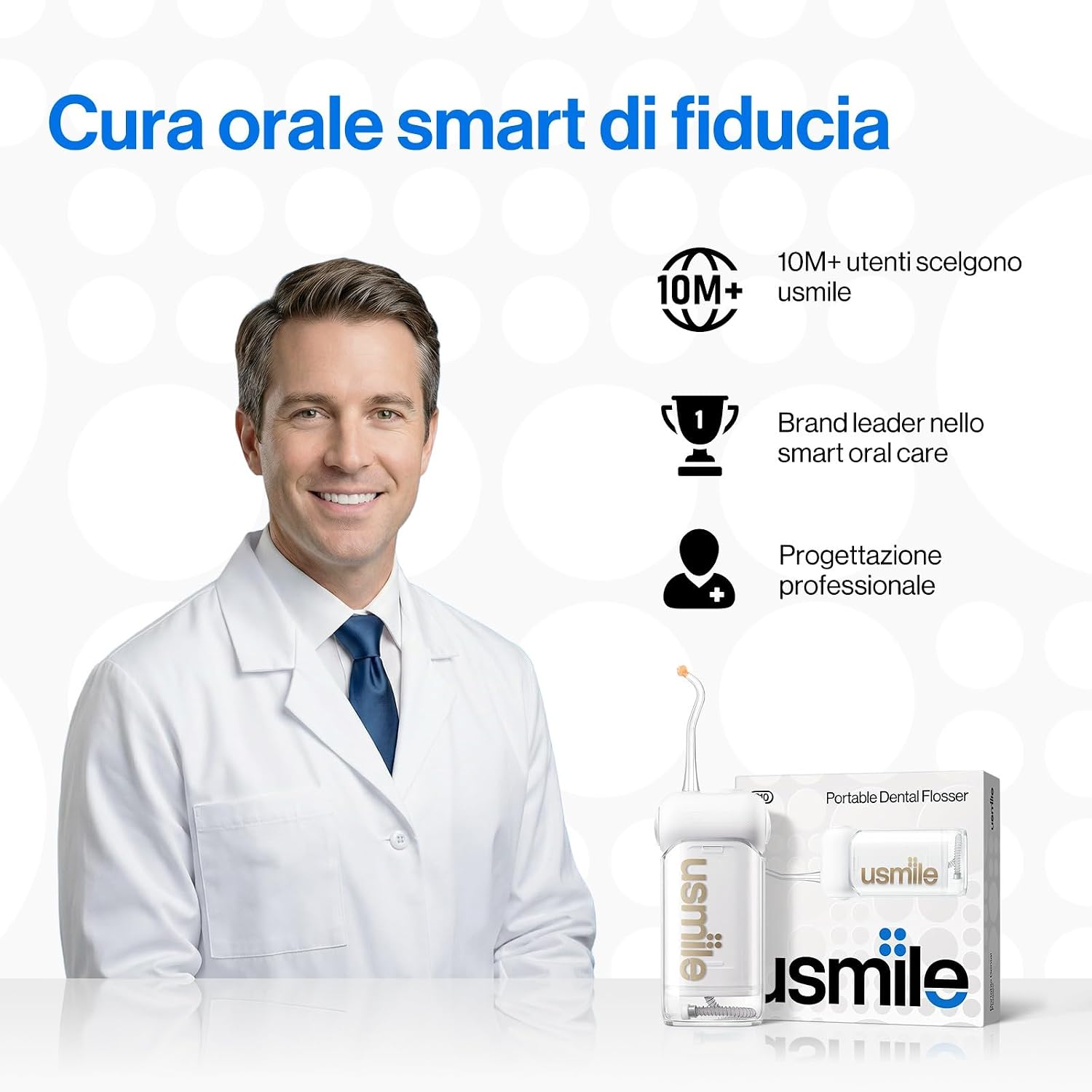 Detalle de usmile C10 irrigatore orale portatile con batteria fino a 95 giorni e 4 modalità di pulizia