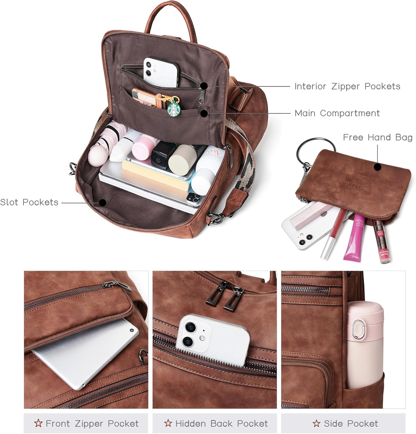 Thumbnail 2 de Shrrie Women’s Backpack Purse Leather-Style Convertible Bag for Travel & Everyday