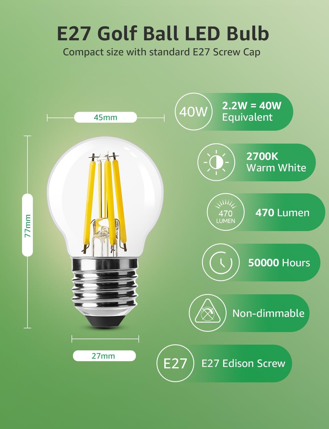 Thumbnail 3 de Lepro E27 Golf Ball Bulb LED