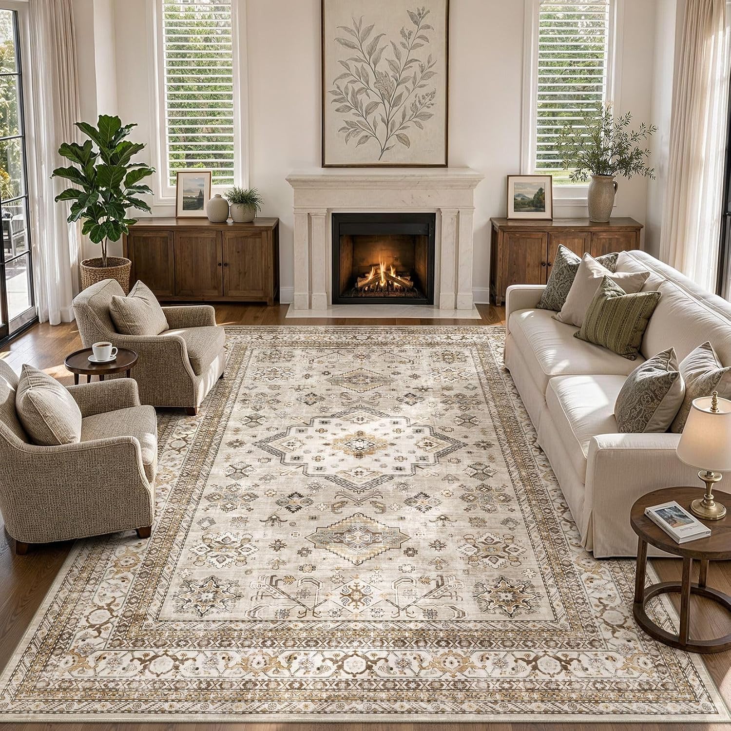 Detalle 2 de cotiled rug-23113 6' x 9' Beige Washable Traditional Area Rug