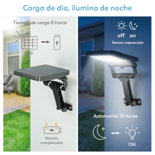 Detalle de Garza Aplique de Exterior Solar LED 4000K 25 m² – Sensor de Movimiento, 3 Modos, IP54, 12 h de autonomía