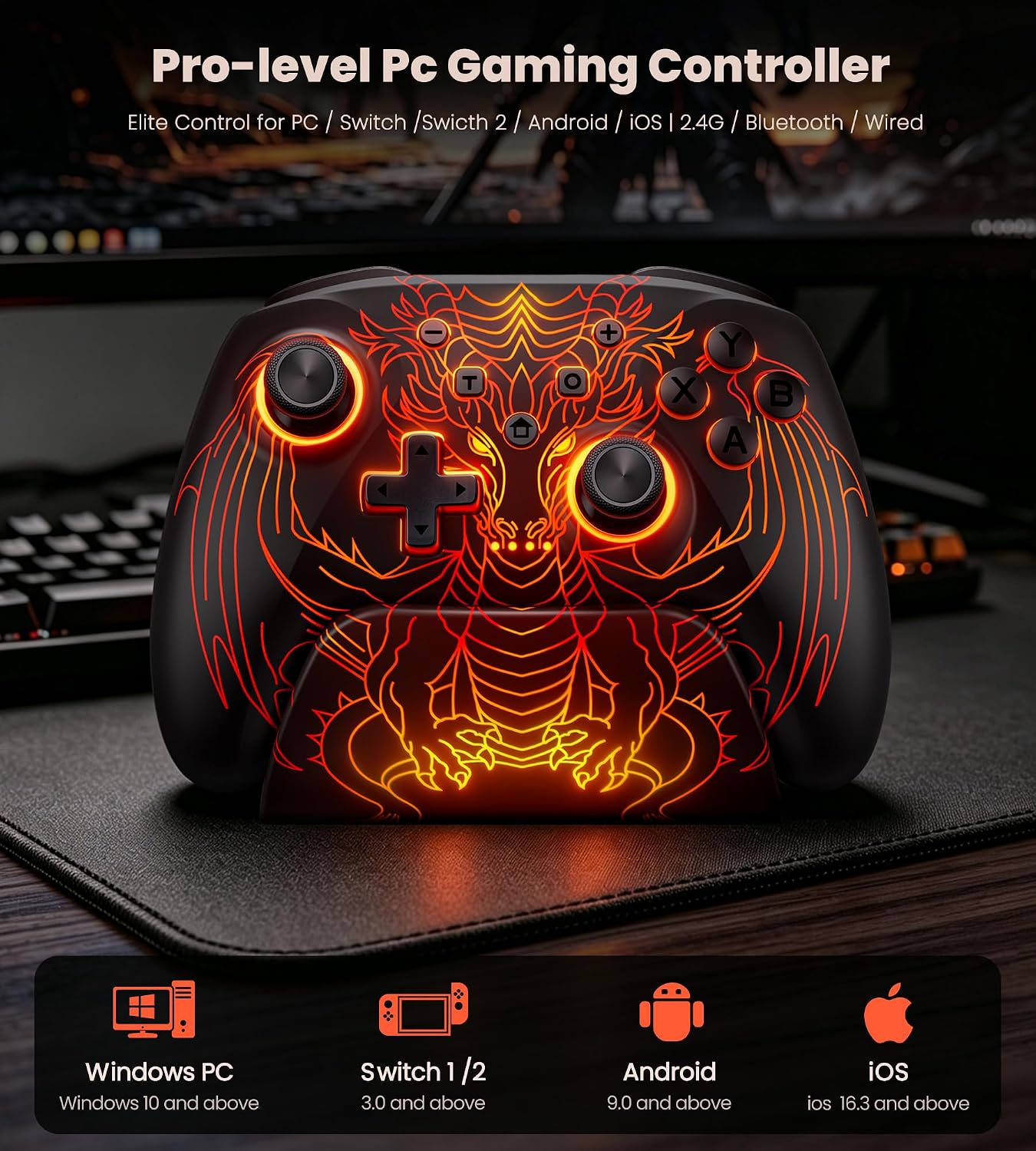 Detalle de CoguyTech PC Controller mit Ladestation – Bluetooth Gamepad für Windows, Switch, Android & iOS