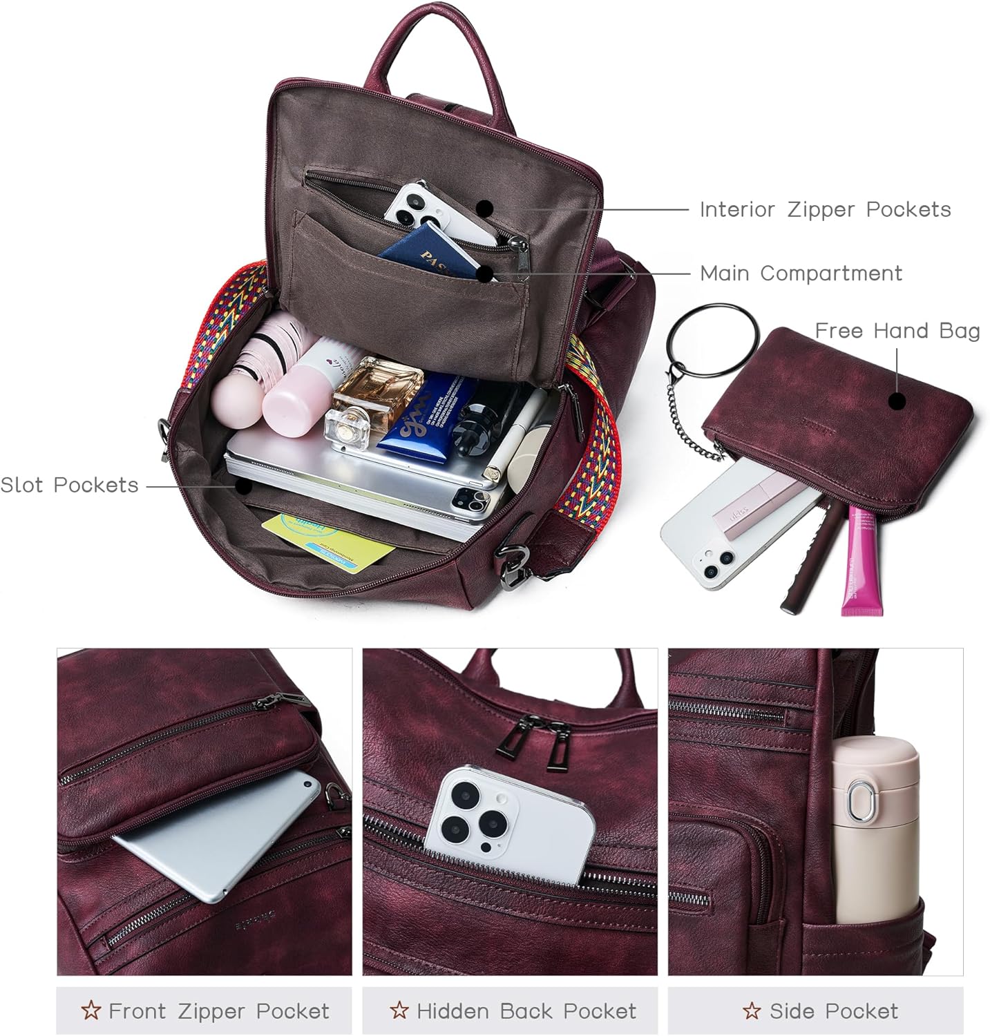 Thumbnail 3 de Shrrie Convertible Backpack Purse for Women in Faux Leather – Travel & Everyday Bag