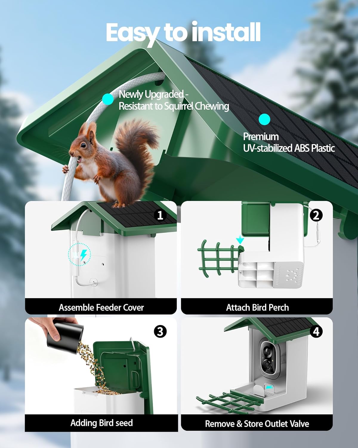 Detalle de Smart Bird Feeder with Camera (G11) — 2K HD, Dual Granary, 16,000+ Bird ID, Solar Power