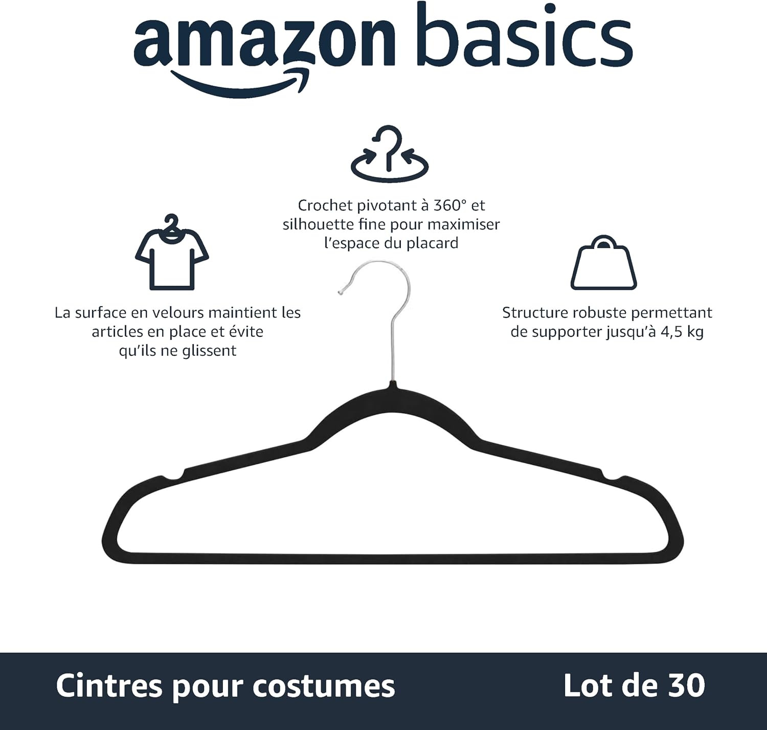 Detalle 2 de Amazon Basics Lot de 30 cintres en Velours pour Costumes, Noir