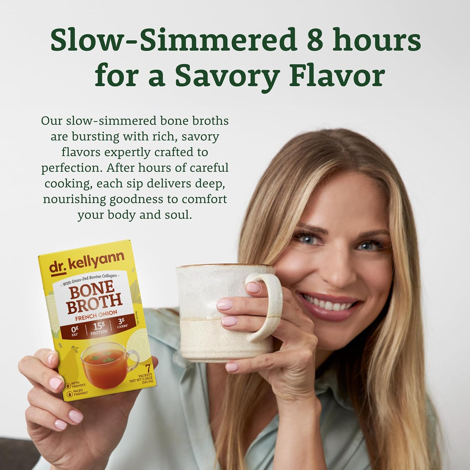 Thumbnail 6 de Dr. Kellyann Homestyle Mushroom Bone Broth Packets, 7 Servings, 16g Protein