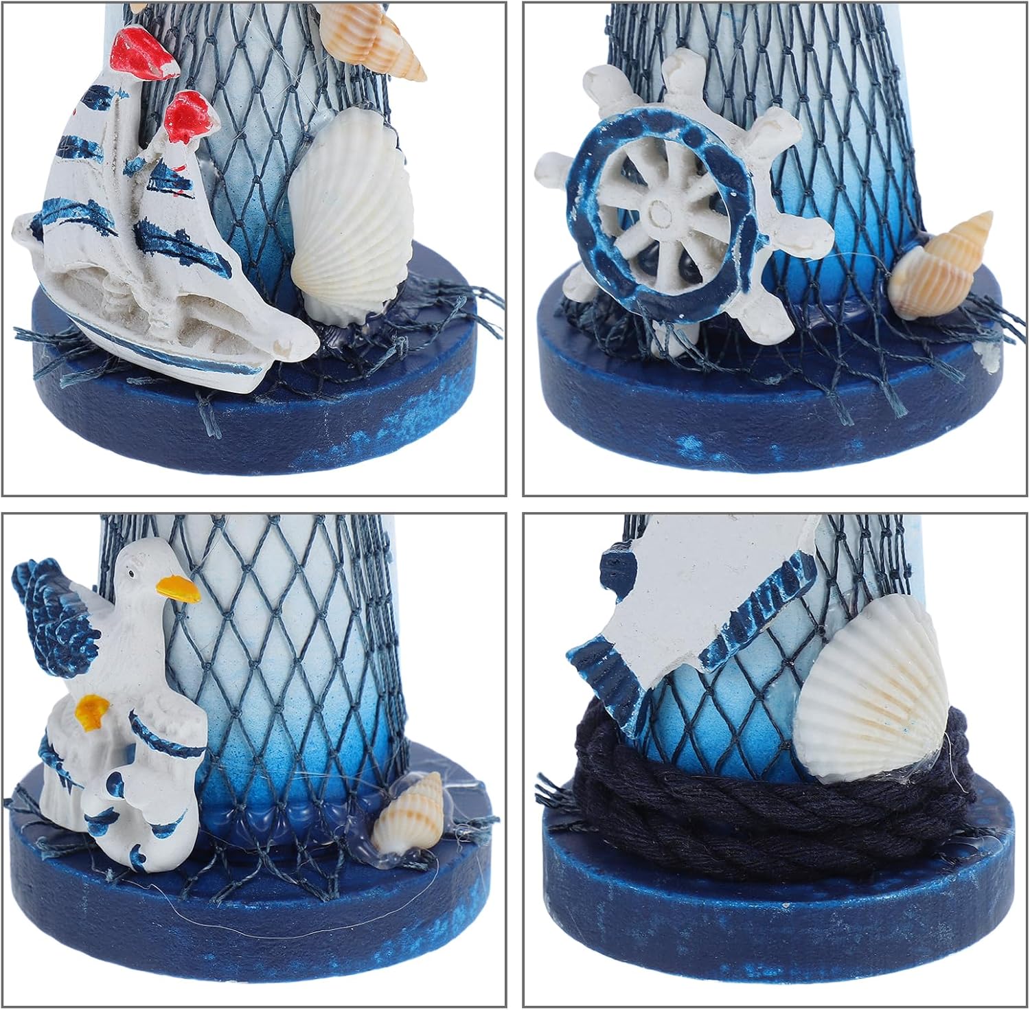 Thumbnail 5 de UKCOCO Mini-Leuchtturm Deko aus Holz-Optik (Set mit 4) im mediterranen Stil – 13 x 5 x 5 cm