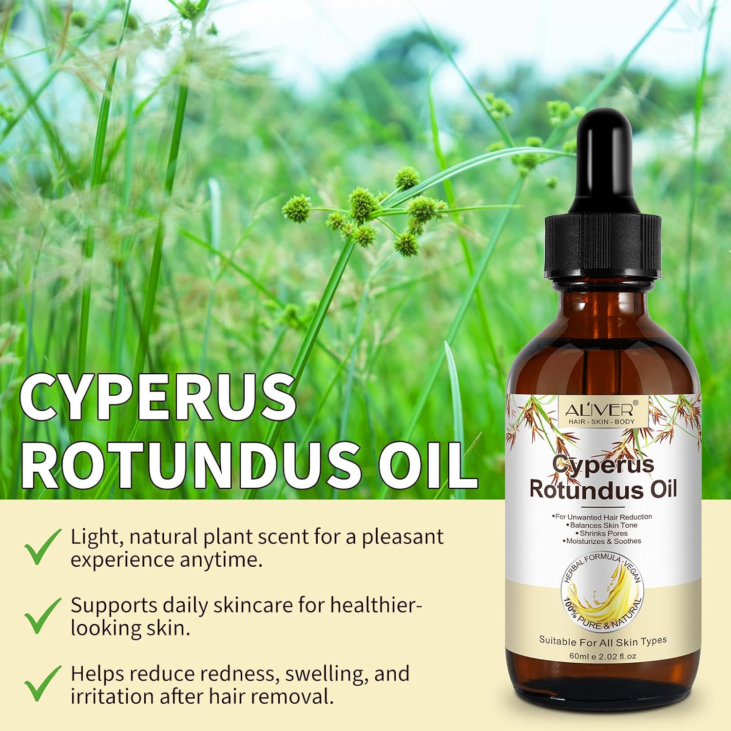 Detalle 2 de JIUYUANCHUNJJ Cyperus Rotundus-olja efter hårborttagning, 2 st