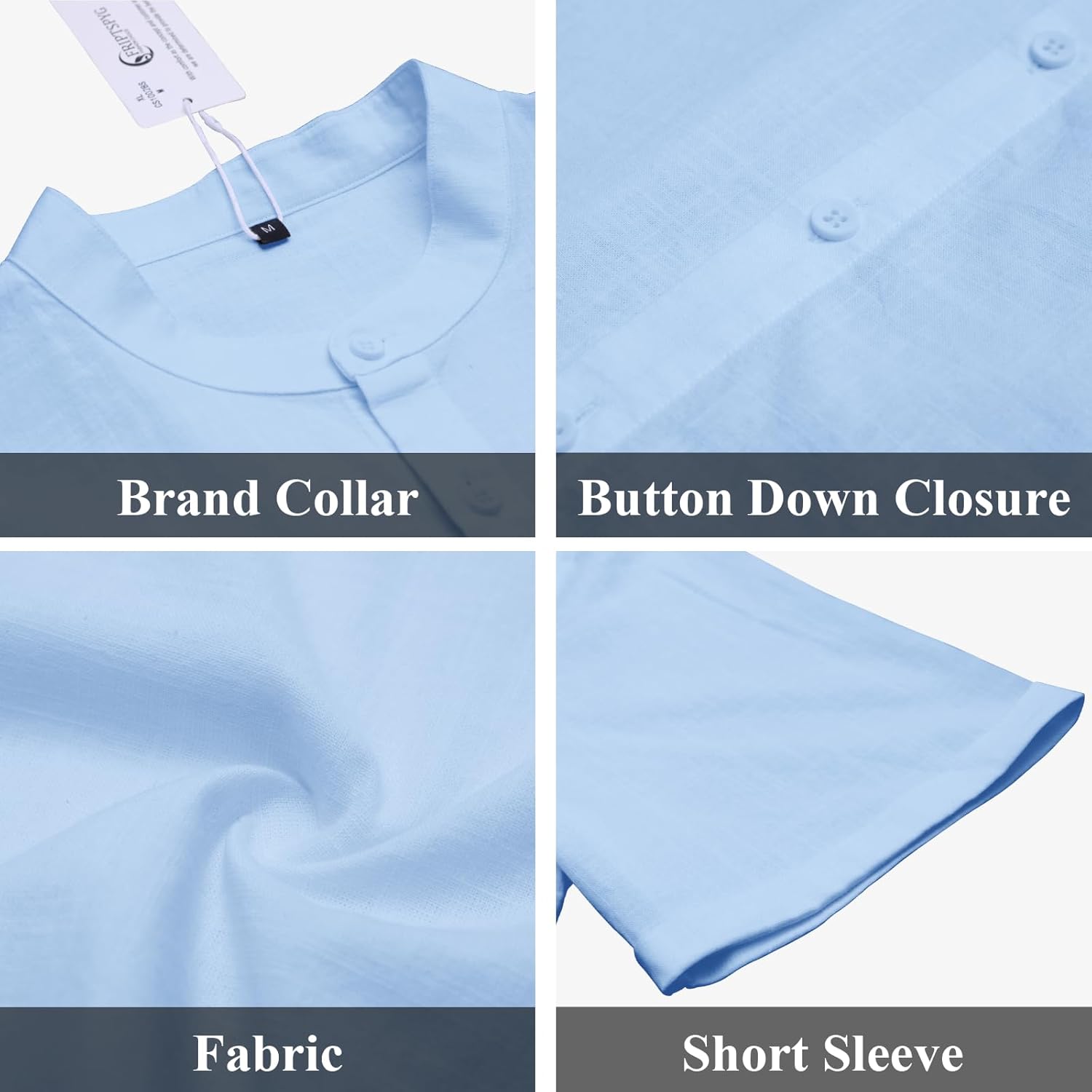 Detalle 2 de Friptspyg Chemise en Lin à Manches Courtes pour Hommes — Décontractée et Respirante