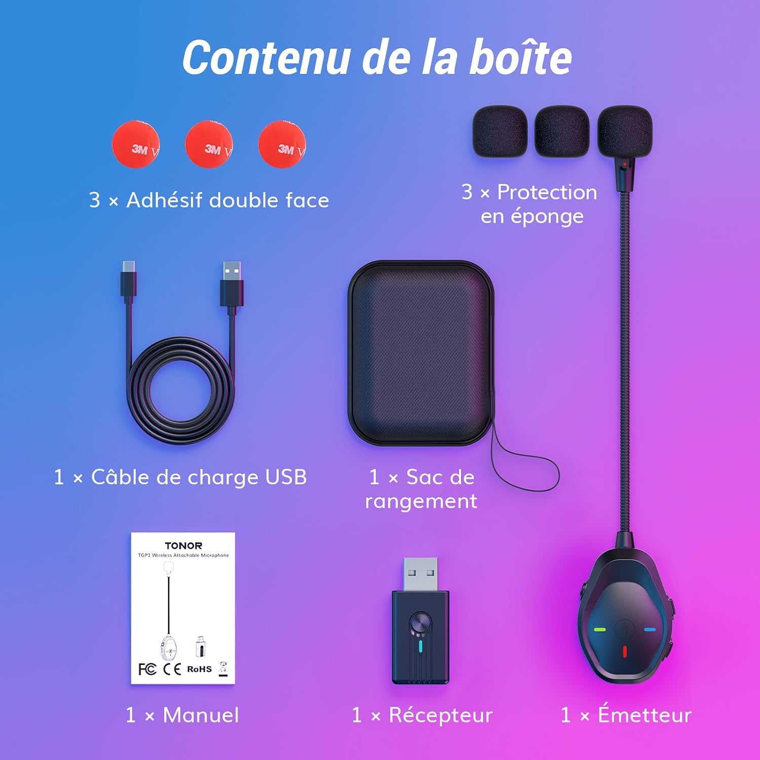 Detalle 2 de TONOR TGP1 draadloze gamingmicrofoon voor headset met ruisonderdrukking