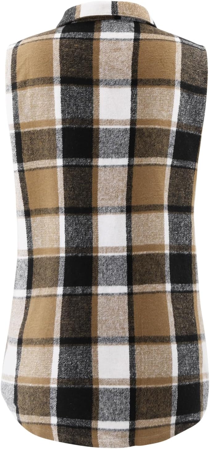 Detalle 1 de BETTE BOUTIK Women's Plaid Flannel Vest, Lightweight Sleeveless Button-Front