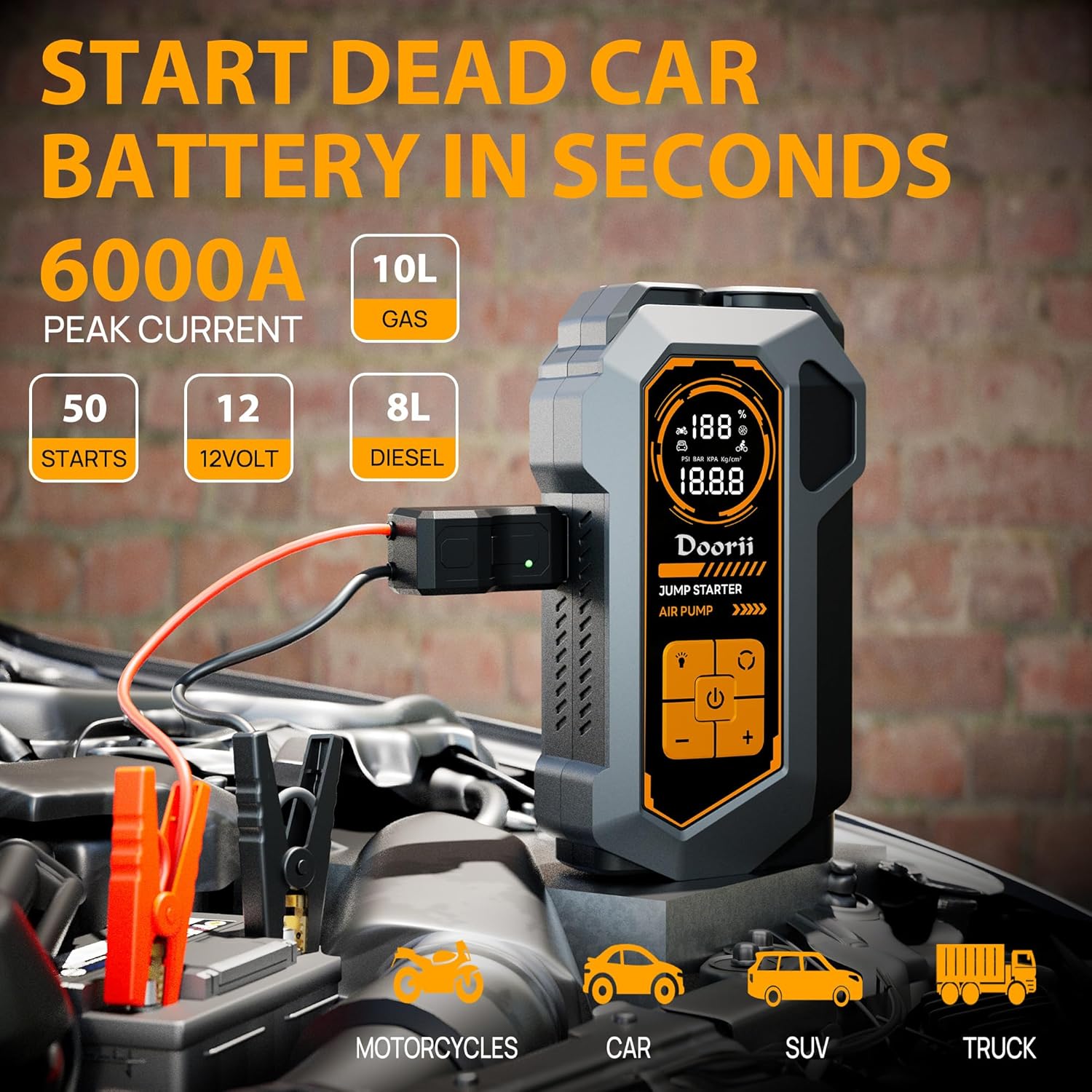 Detalle de Doorii Jump Starter with Air Compressor, 6000A