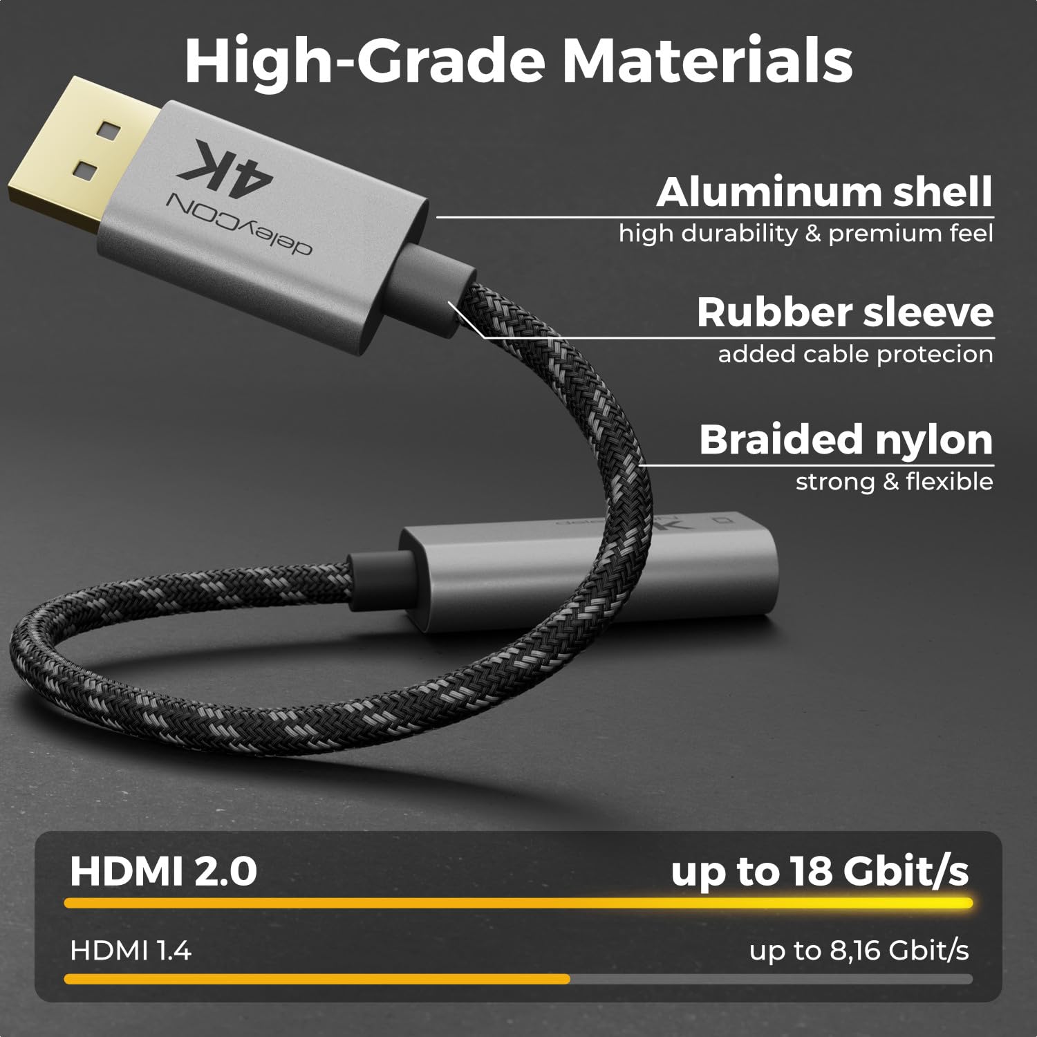 Thumbnail 4 de deleyCON 4K DisplayPort zu HDMI Adapter – 4K@60Hz, Aluminiumgehäuse, Plug & Play
