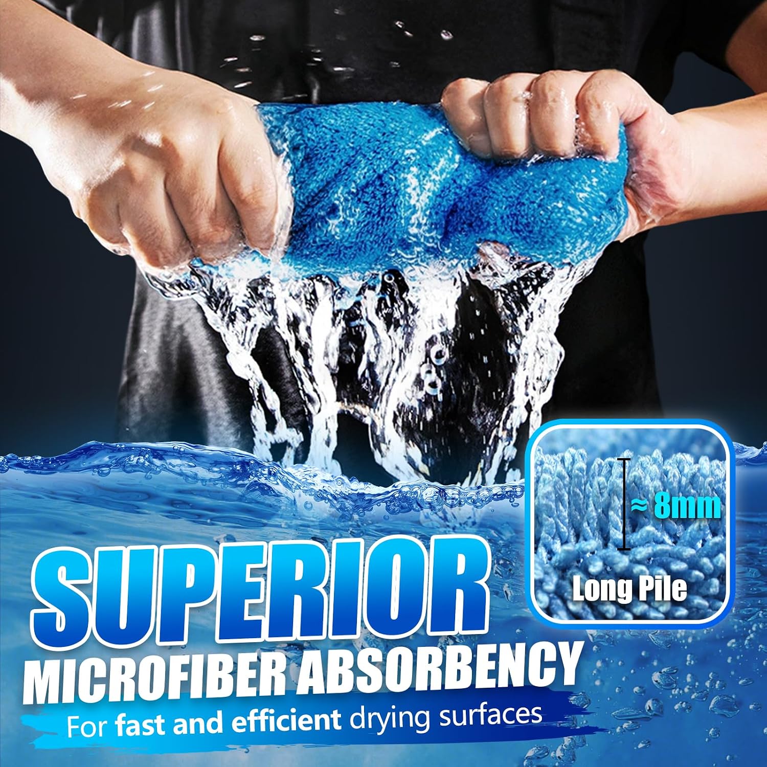 Thumbnail 2 de Airlab Auto Trockentuch 1200GSM – Mikrofasertuch XXL zum Autotrocknen, streifenfrei & fusselfrei (blau), ca. 60 x 40 cm