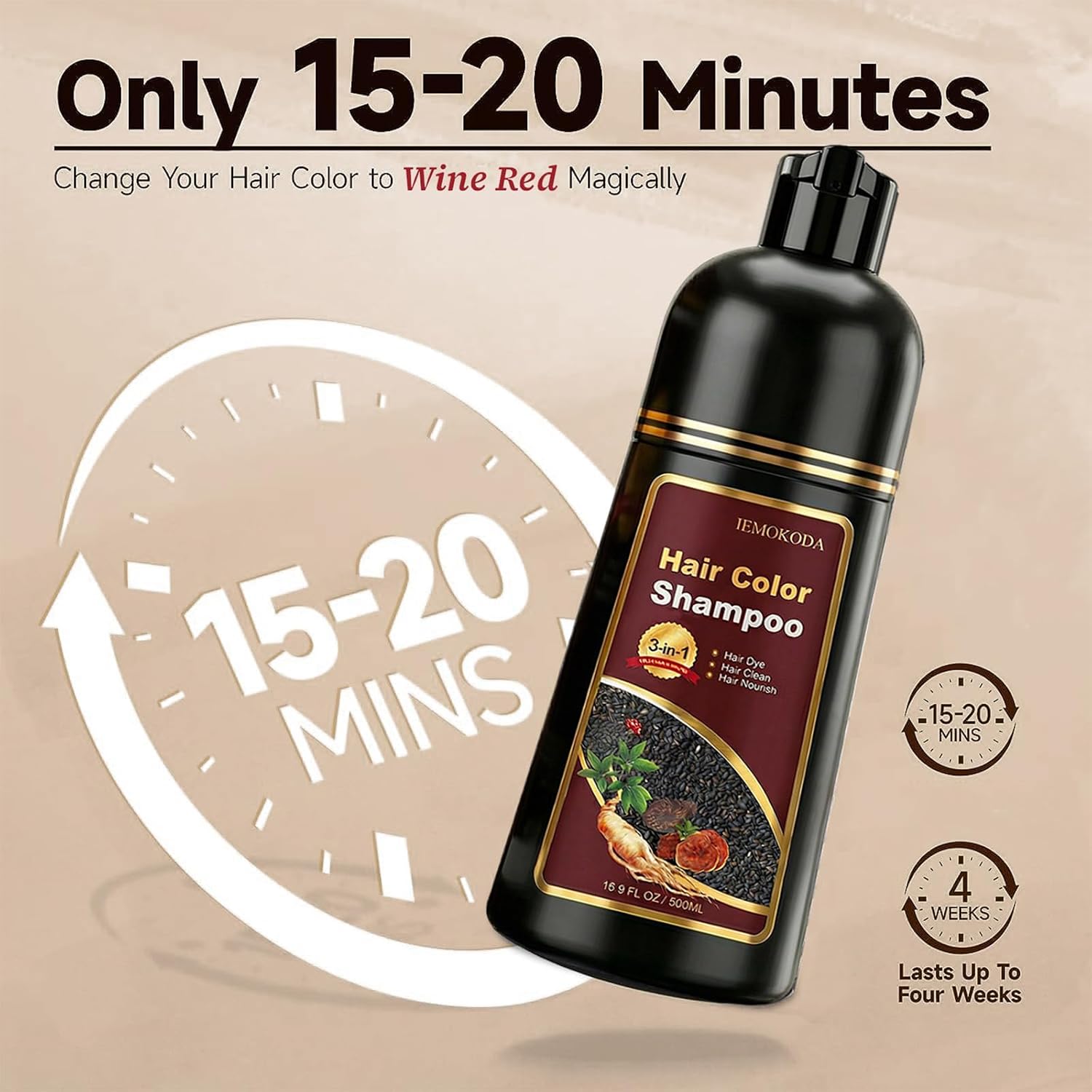 Thumbnail 3 de Burgundy Hair Dye Shampoo 3-in-1 for Gray Coverage (Wine Red) — Instant Color in Minutes