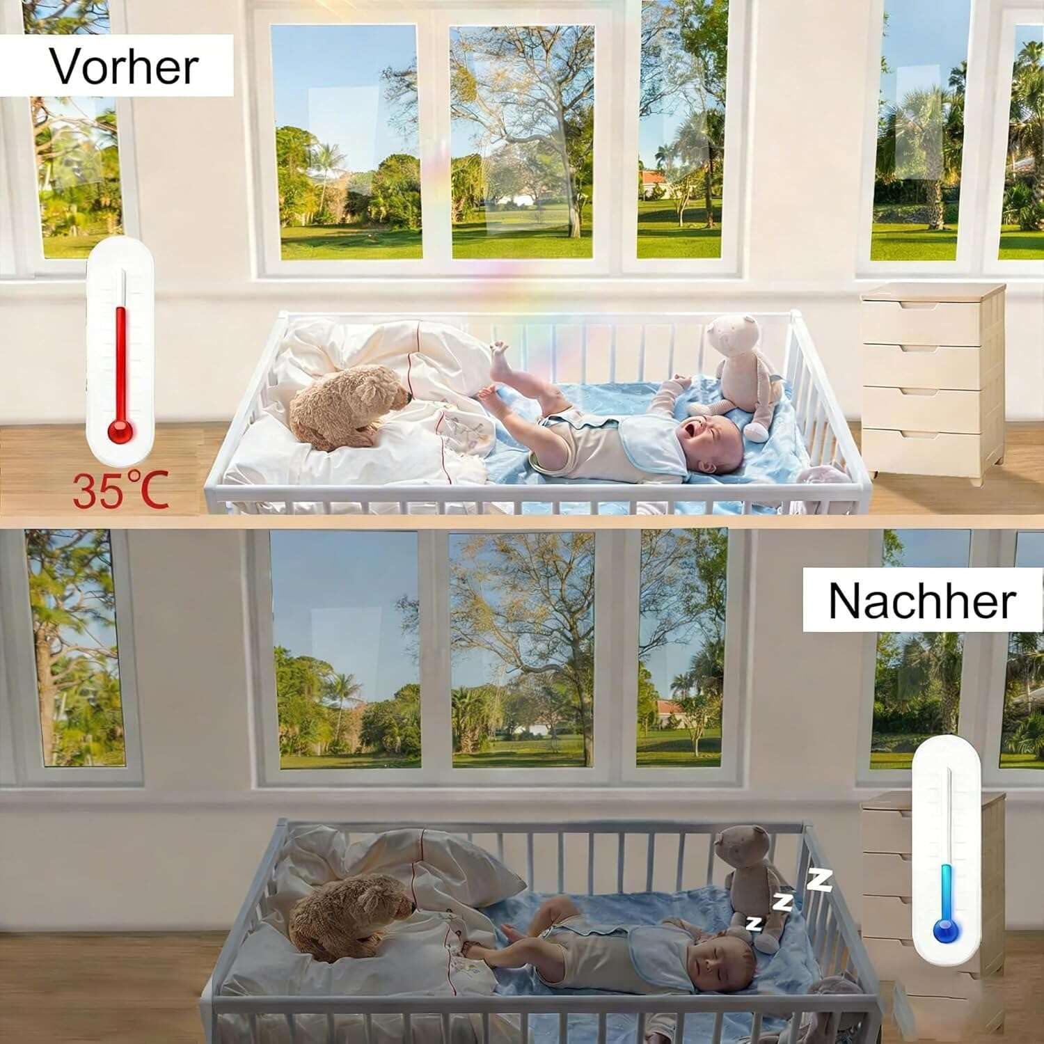 Detalle de Evofensteere 90X400cm Silber – Fensterfolie mit Sonnenschutz und Spiegelfunktion