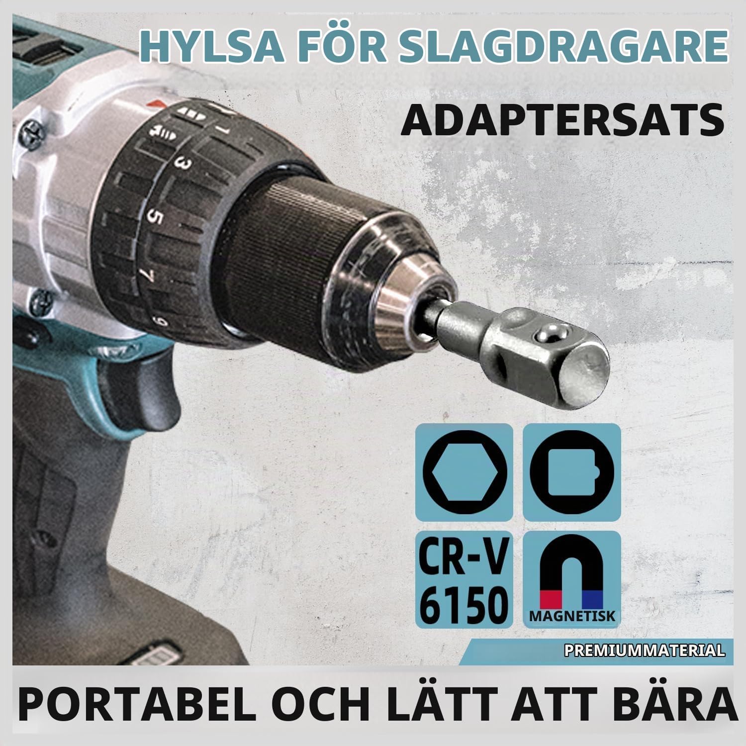 Detalle de AMZSKU 8-delat hylsadapterset för borrmaskin, 1/4, 3/8 och 1/2 tum