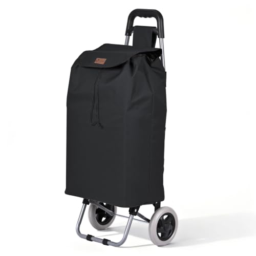 VOUNOT Chariot de Courses 2 Roues Pliable – 59L, 2 en 1, Sac Oxford avec Poche Zippée