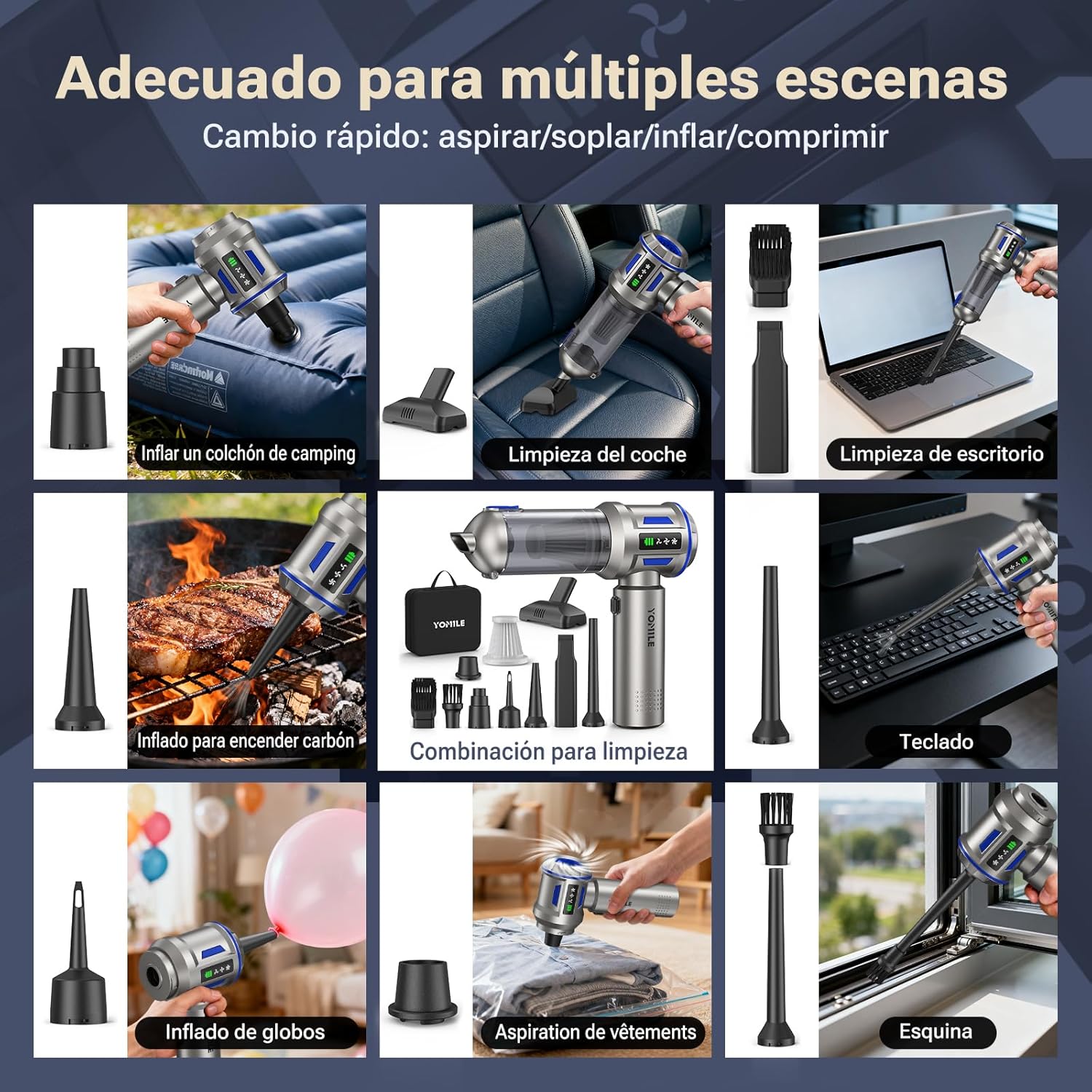 Thumbnail 6 de Yomile Aspirador de Mano 4 en 1 sin cable 27.000Pa/120W (27000Pa) con batería 9000mAh y USB‑C