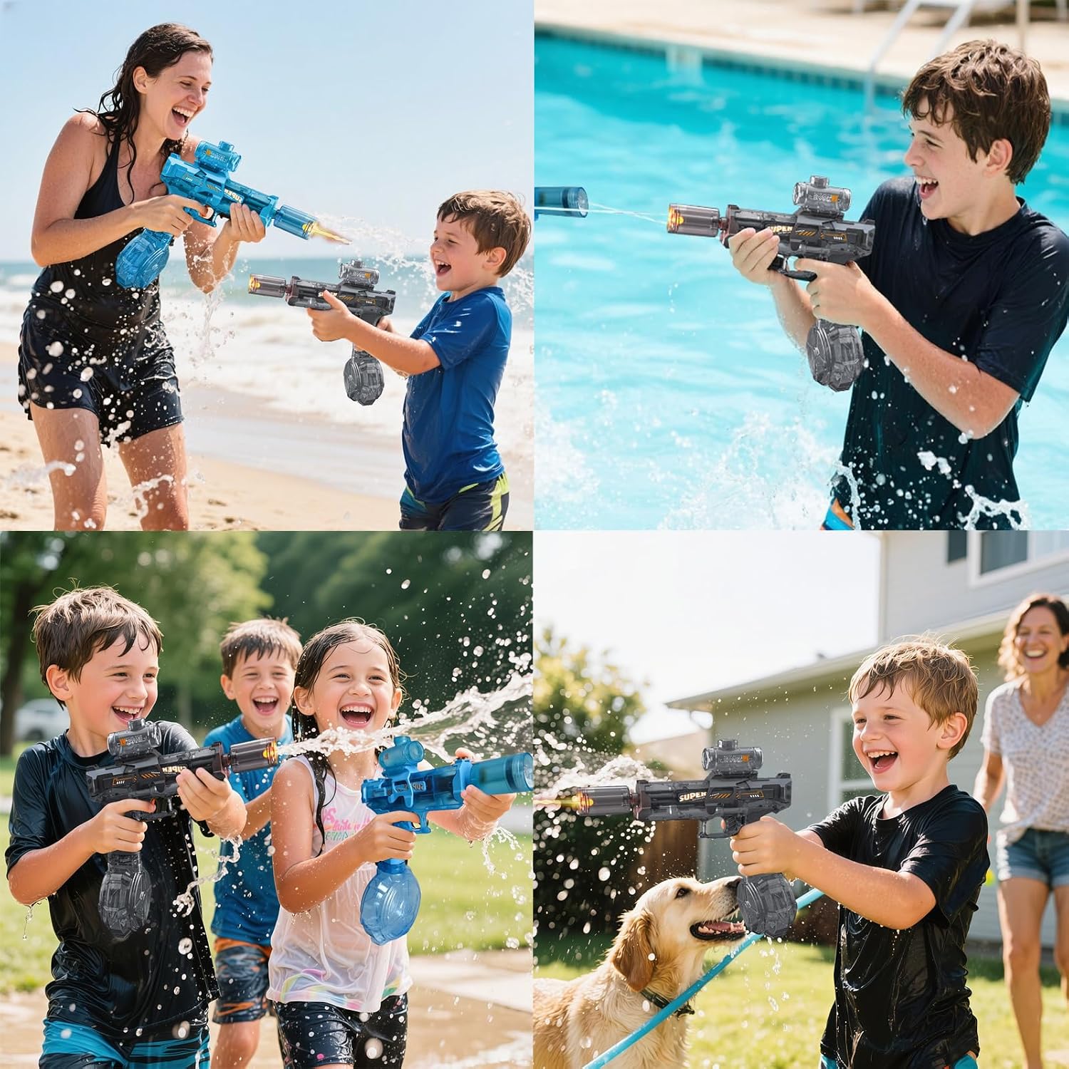 Detalle 2 de 2-Pack Rechargeable Electric Water Gun with LED Light (Black & Blue) – Outdoor Water Blaster for Kids & Adults