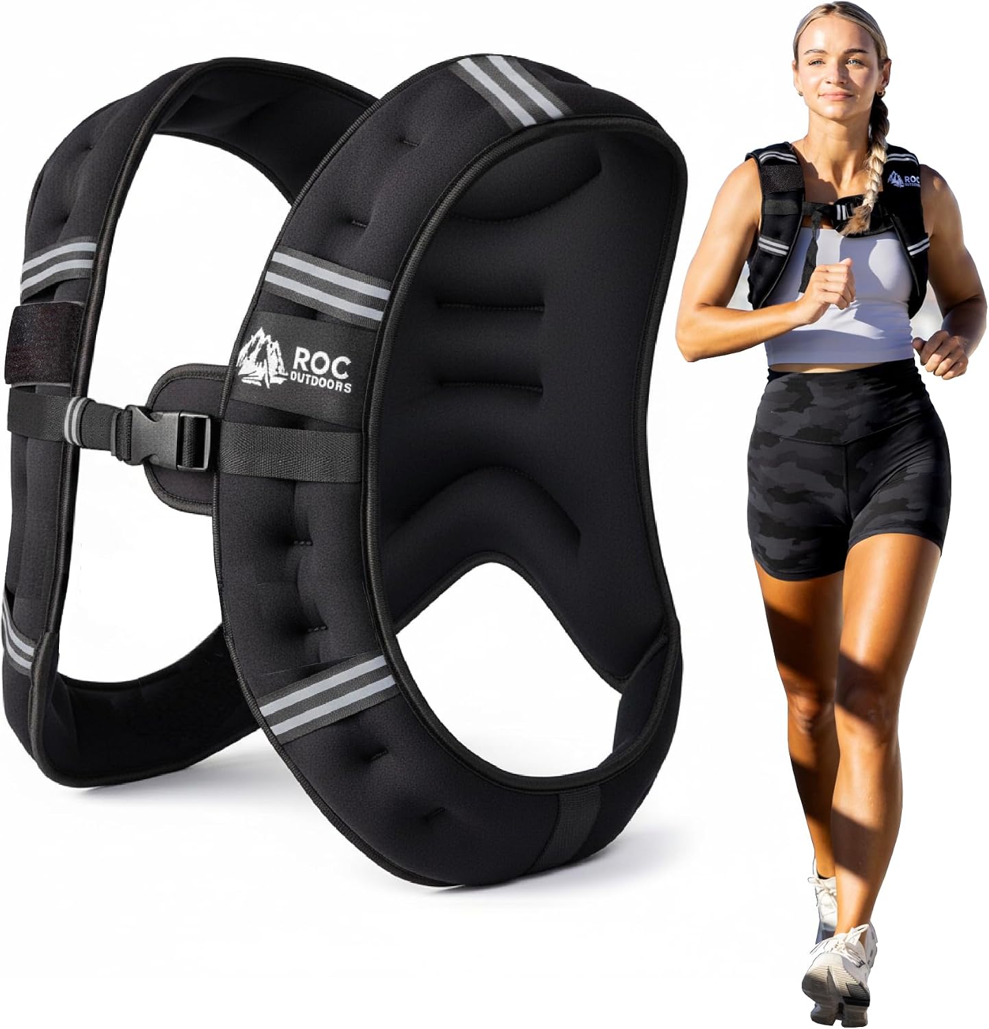 Imagen de Roc Outdoors Weighted Vest with Rub-Free Technology — 5lb to 30lb, Reflective Stripe, Unisex Fit en OfertitasTOP