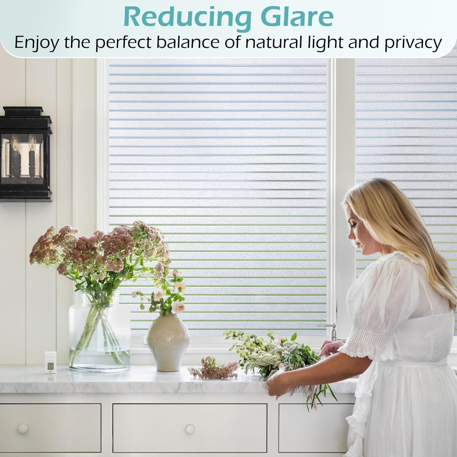 Thumbnail 6 de DOWELL frosted stripe window privacy film (44.5 x 200cm) – static cling glass vinyl for offices, bathrooms and temporary blinds