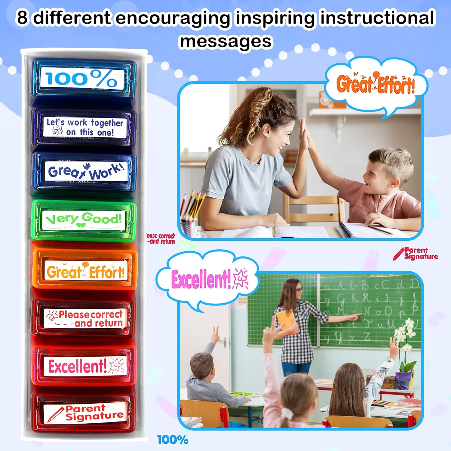 Thumbnail 5 de Newthinking Teacher Stamps 8 Pack self-inking