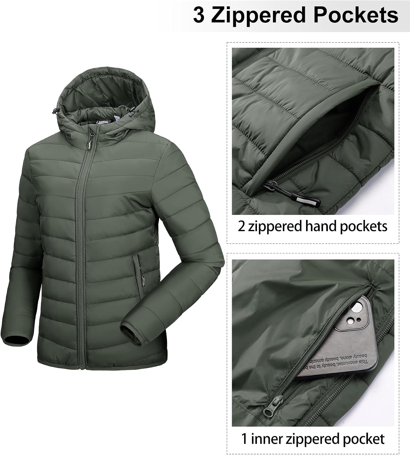 Thumbnail 4 de Outdoor Ventures Women's Winter Lightweight Puffer Jacket with Hood – Packable, Warm and Versatile