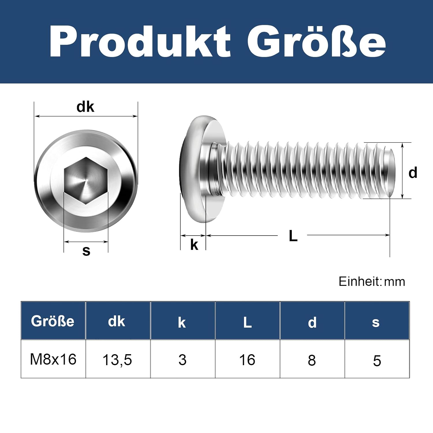 Detalle 2 de M8 x16 mm Flachkopfschrauben 20er Set