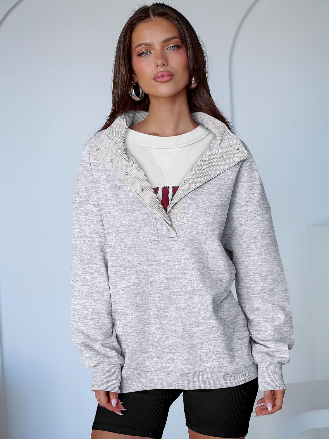 Thumbnail 2 de ANRABESS Oversized Henley Sweatshirt