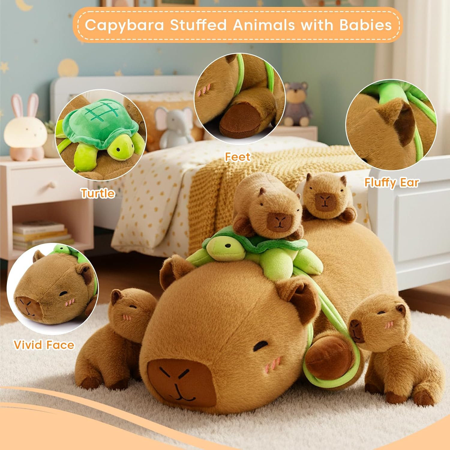 Thumbnail 1 de SQEQE Capybara Plush with Babies: 5-in-1 Family Hug with Turtle Backpack