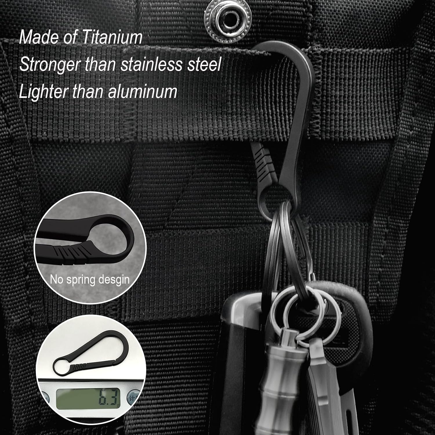 Thumbnail 5 de KCFEV Titanium Carabiner Keychain: Ultra‑Light yet Incredibly Strong