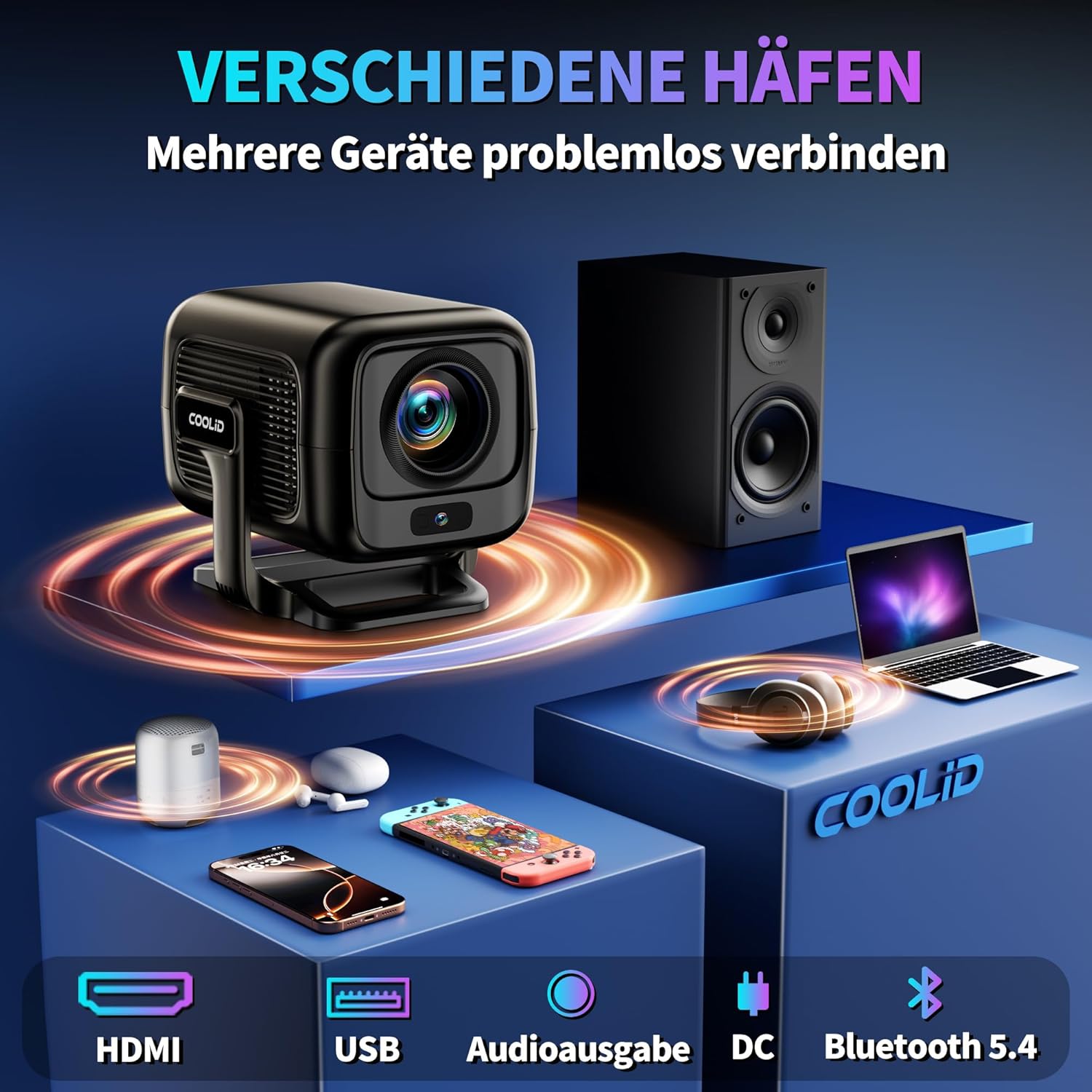 Thumbnail 6 de [Autofokus & 2026 Upgraded] Mini 4K-Beamer mit 5G WiFi 6 und Bluetooth 5.4 (tragbar, Schwarz)