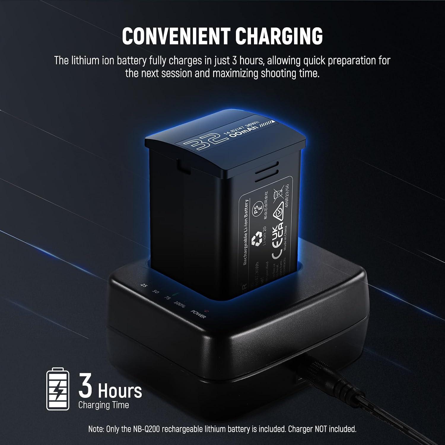 Detalle 2 de NEEWER Q200 : batterie de remplacement Li-Ion 14,8V 3200mAh pour flash extérieur 200Ws 2,4G