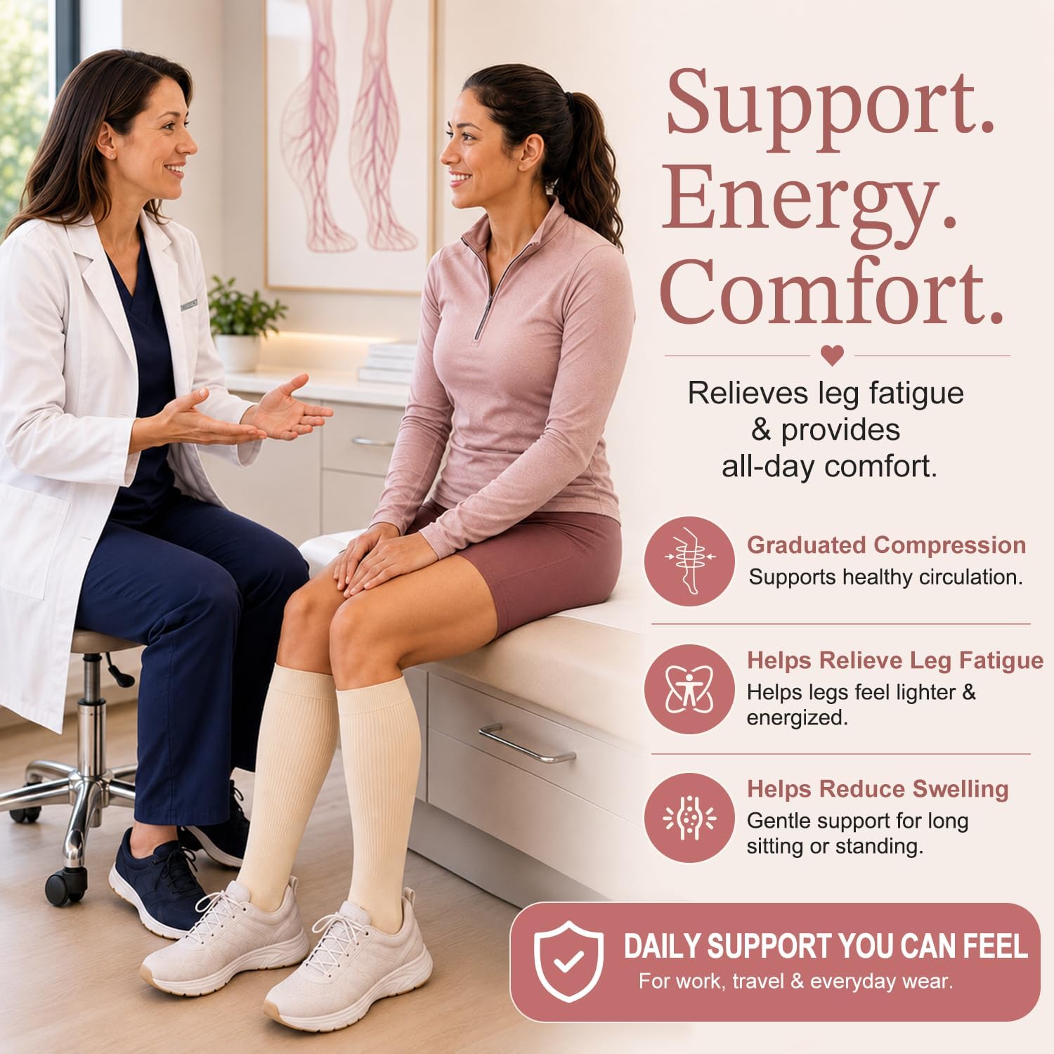 Detalle de Laite Hebe 4 Pairs Compression Socks for Women & Men (15-20 mmHg) — All-Day Support for Nurses, Runners, and Busy Hands